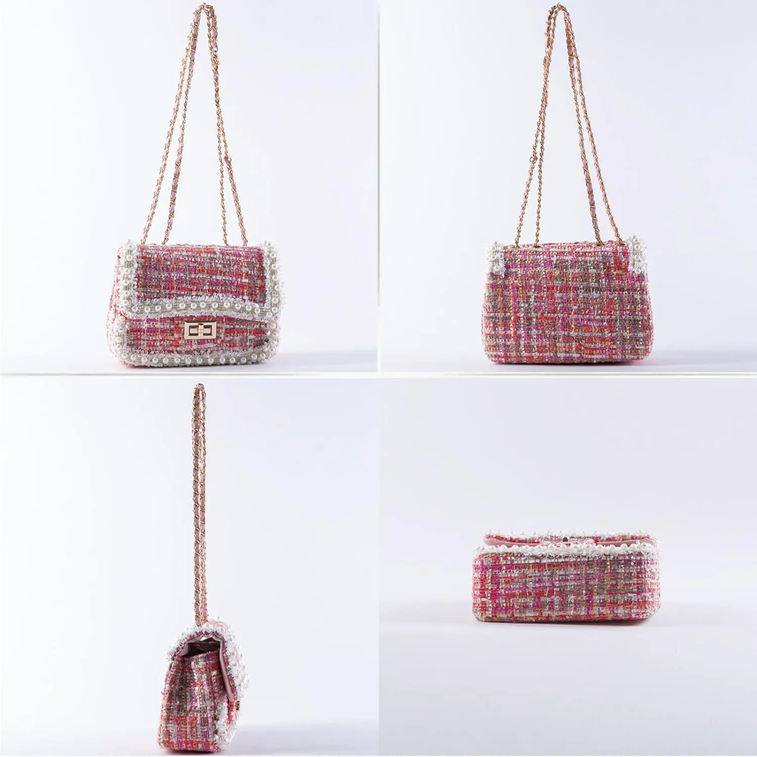Designer Chain Shoulder Purse for Women Trendy Ladies Quilted Crossbody Bag Clucth Handbags Evening Bag Tweed Purses