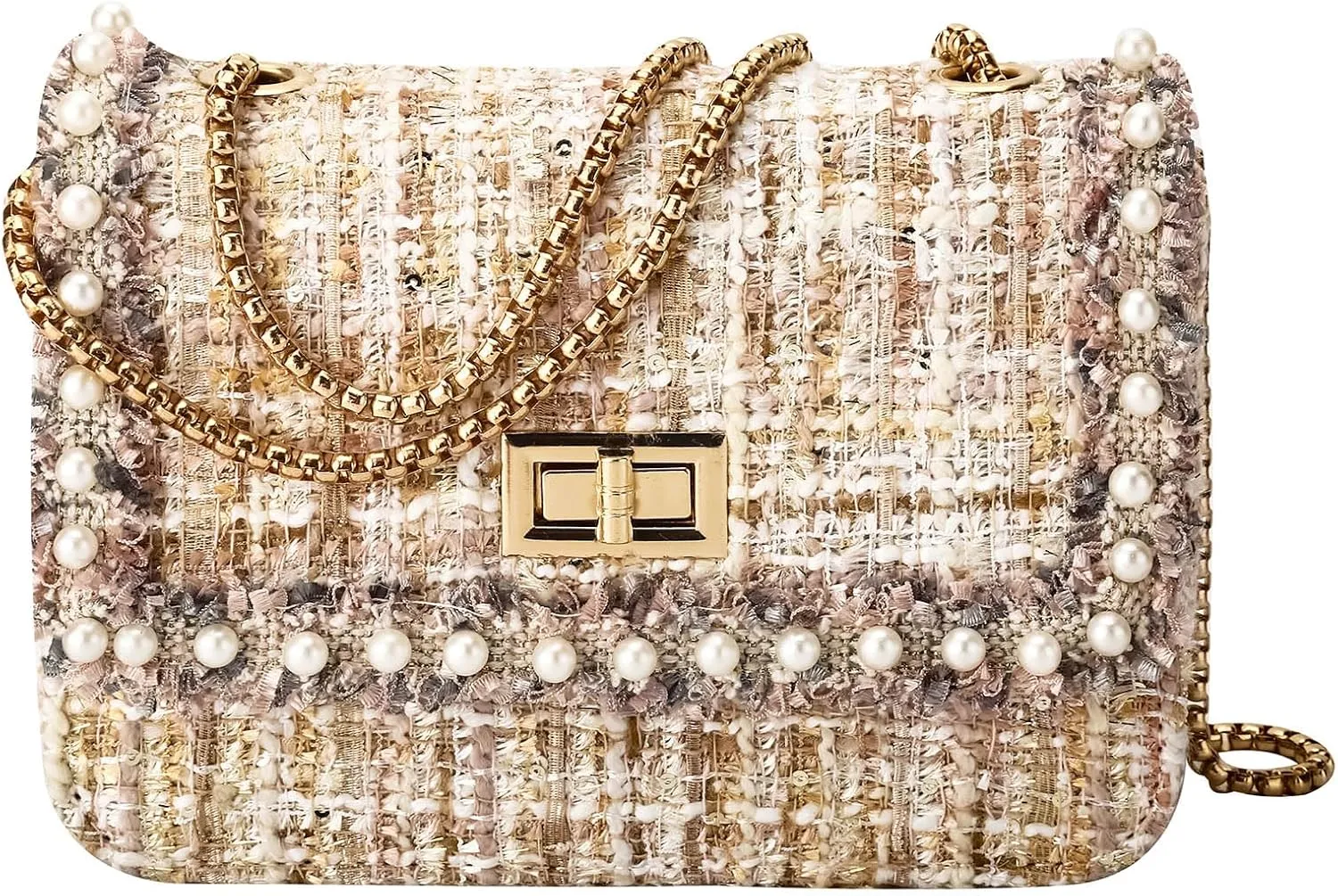 Designer Chain Shoulder Purse for Women Trendy Ladies Quilted Crossbody Bag Clucth Handbags Evening Bag Tweed Purses