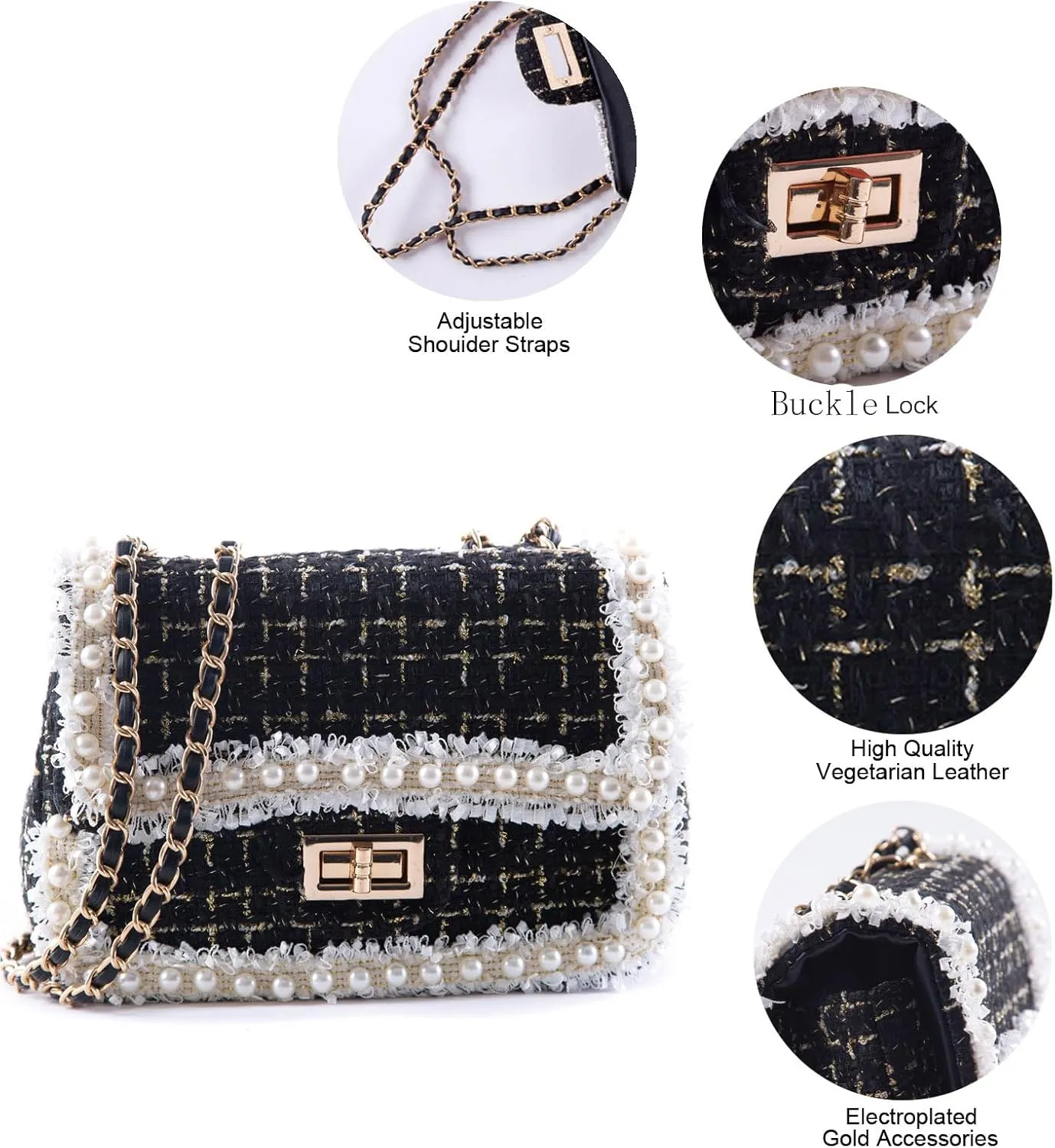 Designer Chain Shoulder Purse for Women Trendy Ladies Quilted Crossbody Bag Clucth Handbags Evening Bag Tweed Purses