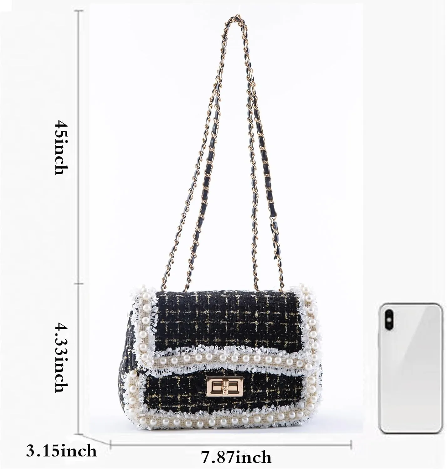 Designer Chain Shoulder Purse for Women Trendy Ladies Quilted Crossbody Bag Clucth Handbags Evening Bag Tweed Purses