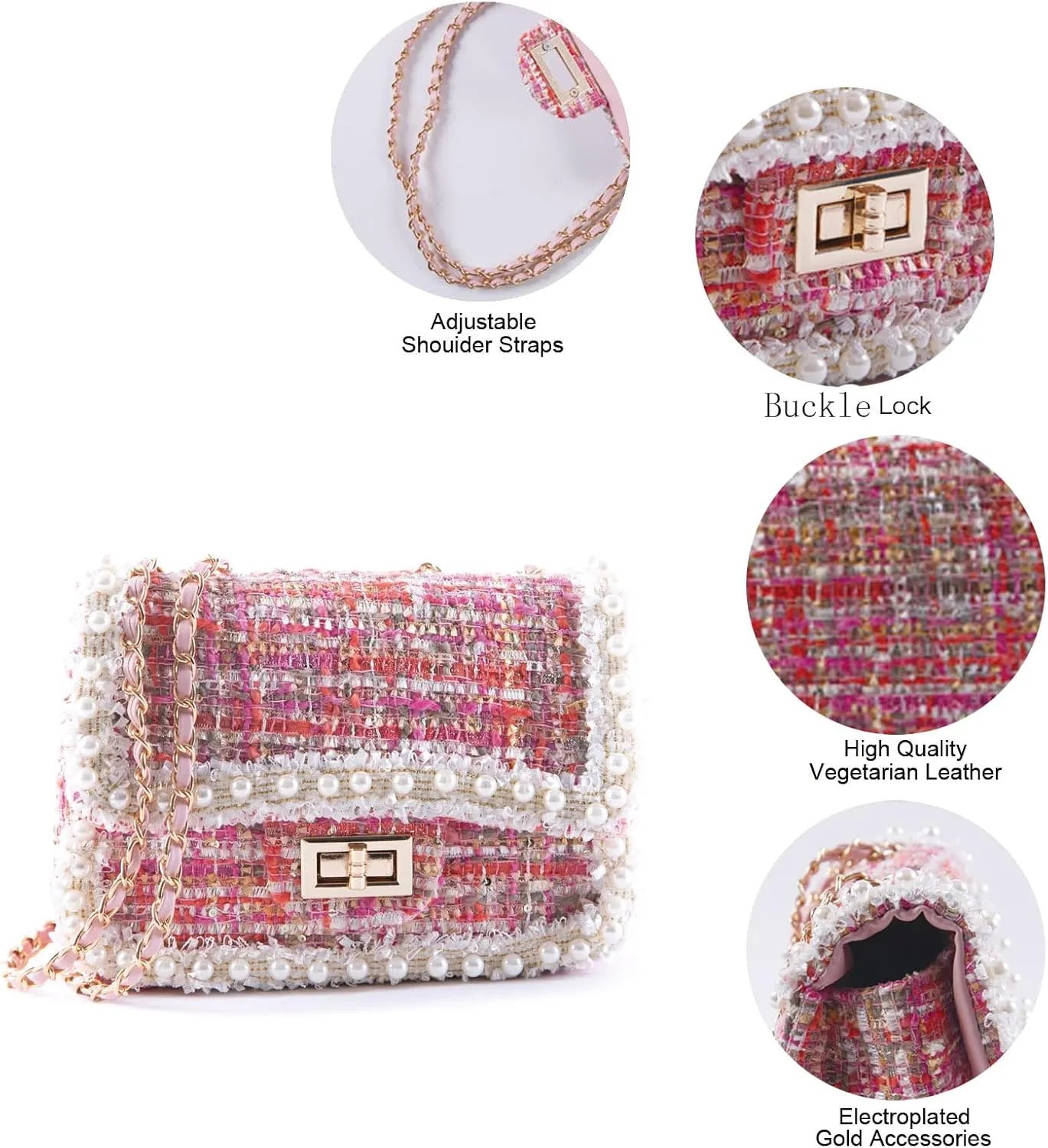 Designer Chain Shoulder Purse for Women Trendy Ladies Quilted Crossbody Bag Clucth Handbags Evening Bag Tweed Purses
