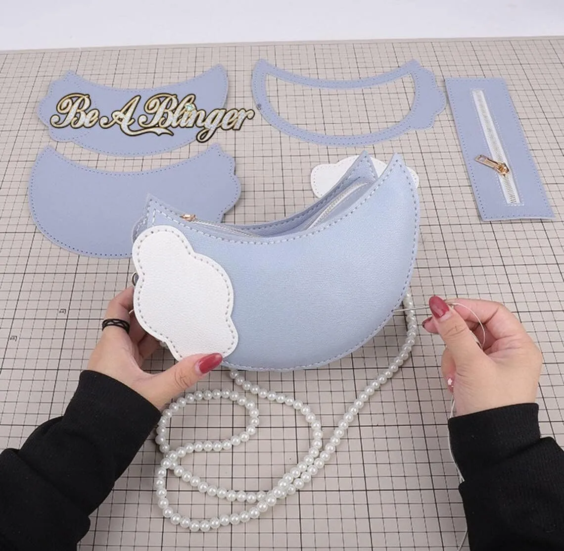 DIY Bag Satchel Purse Wallet Making Kit PU Leather Material Pattern Accessory Handmade Handbag Shoulder Bag Sew Sewing Knitting Stitching Craft Tool Set Birthday Holiday Day Gift Tutorial w Sub