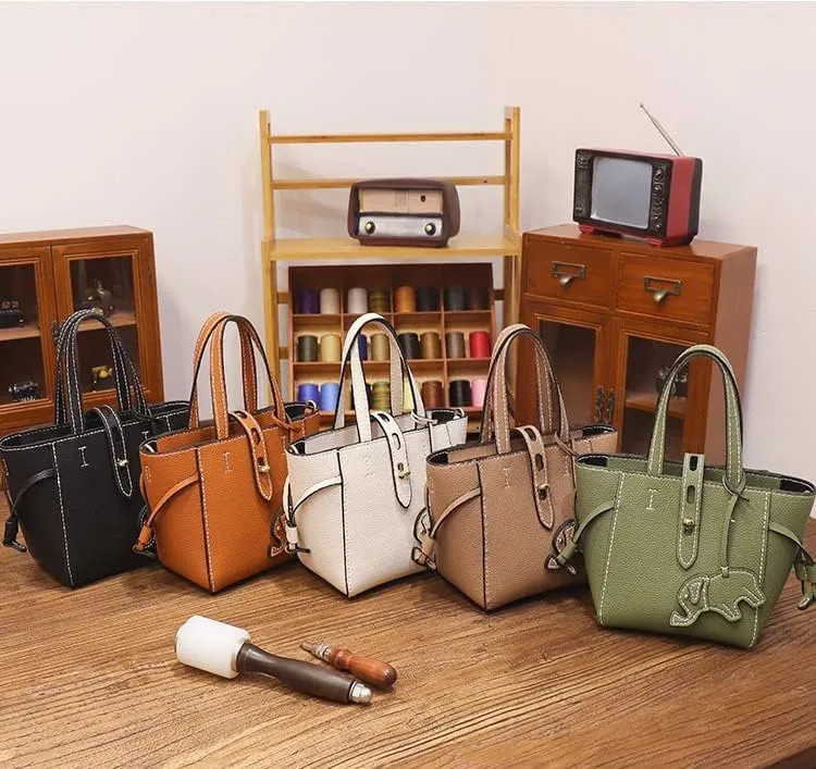 DIY Bag Satchel Purse Wallet Tote Making Kit PU Leather Material Pattern Accessory Handmade Handbag Shoulder Bag Sew Sewing Knitting Stitching Craft Tool Set Birthday Holiday Day Gift Video Sub