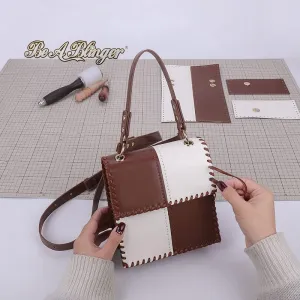 DIY Bag Satchel Purse Wallet Tote Making Kit PU Leather Material Pattern Accessory Handmade Handbag Shoulder Bag Sew Sewing Knitting Stitching Craft Tool Set Birthday Holiday Day Gift Video Sub