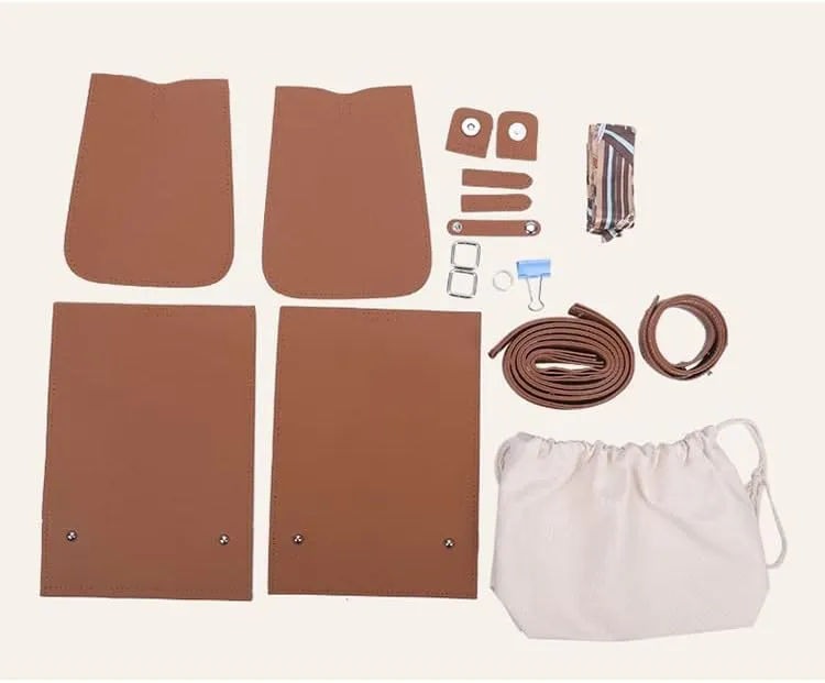 DIY Bag Satchel Purse Wallet Tote Making Kit PU Leather Material Pattern Accessory Handmade Shoulder Handbag Sew Sewing Knitting Stitching Craft Tool Set Birthday Holiday Day Gift Video w Sub