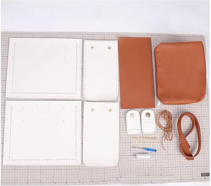 DIY Tote Bag Satchel Purse Wallet Making Kit PU Leather Material Pattern Accessory Handmade Handbag Shoulder Bag Sew Sewing Knitting Stitching Craft Tool Set Birthday Holiday Day Gift Video Sub