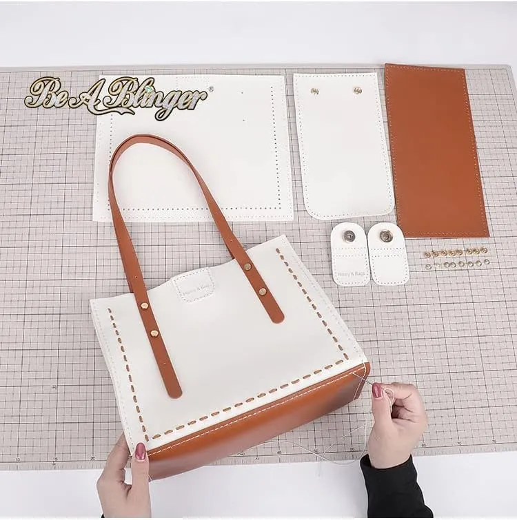 DIY Tote Bag Satchel Purse Wallet Making Kit PU Leather Material Pattern Accessory Handmade Handbag Shoulder Bag Sew Sewing Knitting Stitching Craft Tool Set Birthday Holiday Day Gift Video Sub