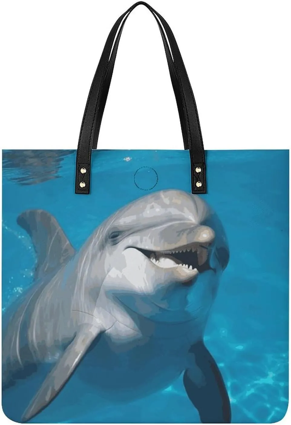 Dolphin with A Smile Leather Tote Handbag Top Handle Ladies Shoulder Bags Large Travel Messenger Gym Totes Work Bags Tote Bag for Women