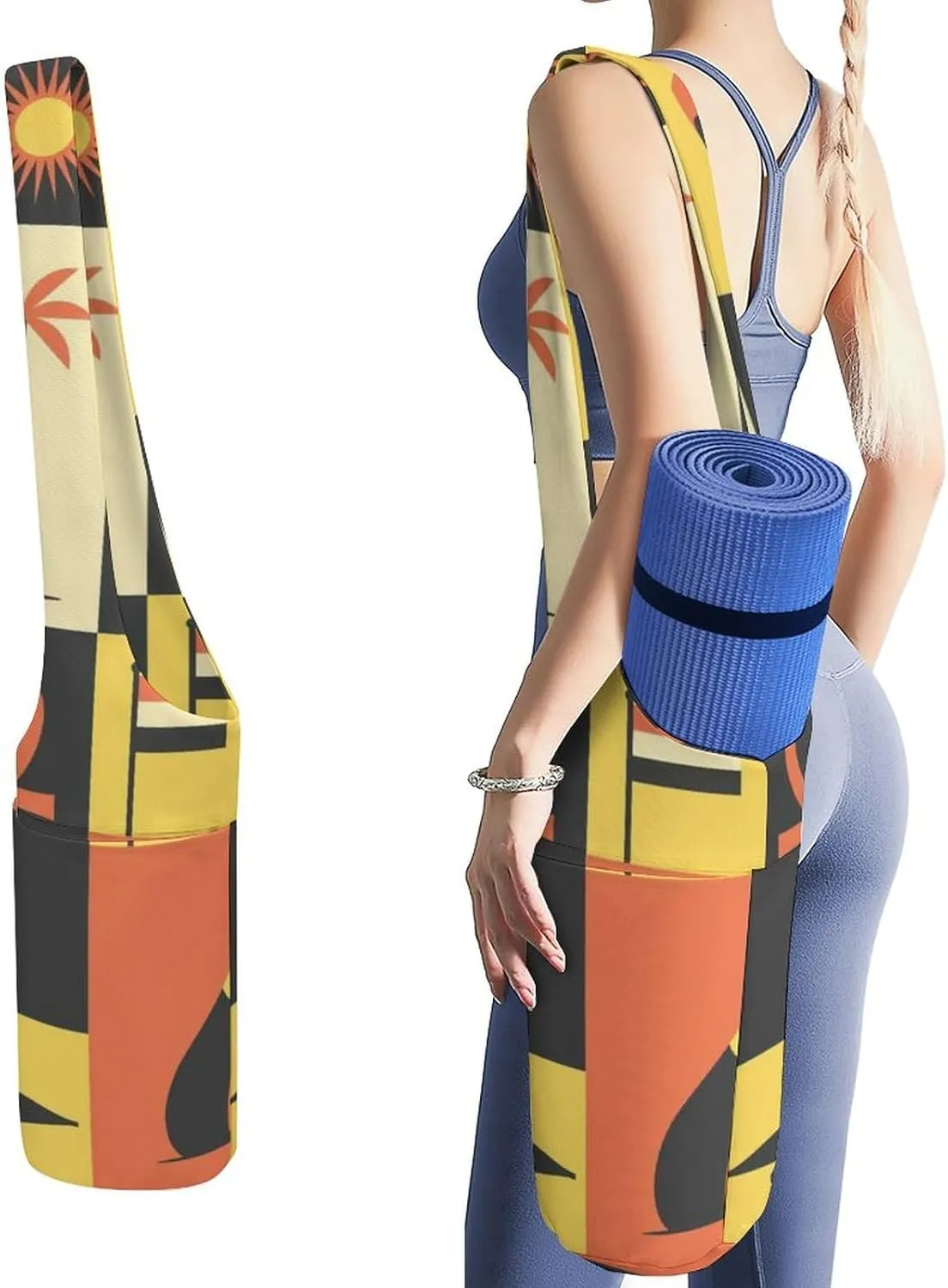 Donnapink Yoga Mat Bag, Canvas Storage Bag with Pocket Shoulder Strap, Fashion Mat Bag