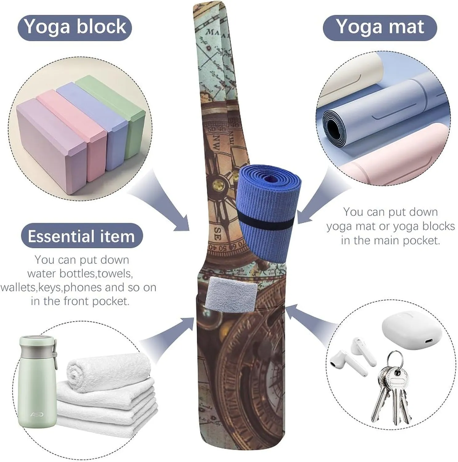 Donnapink Yoga Mat Bag, Canvas Storage Bag with Pocket Shoulder Strap, Fashion Mat Bag
