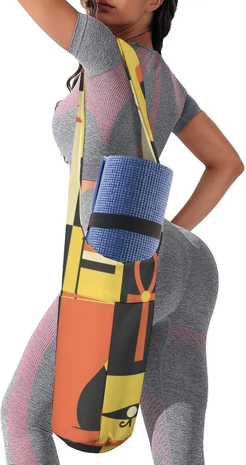 Donnapink Yoga Mat Bag, Canvas Storage Bag with Pocket Shoulder Strap, Fashion Mat Bag