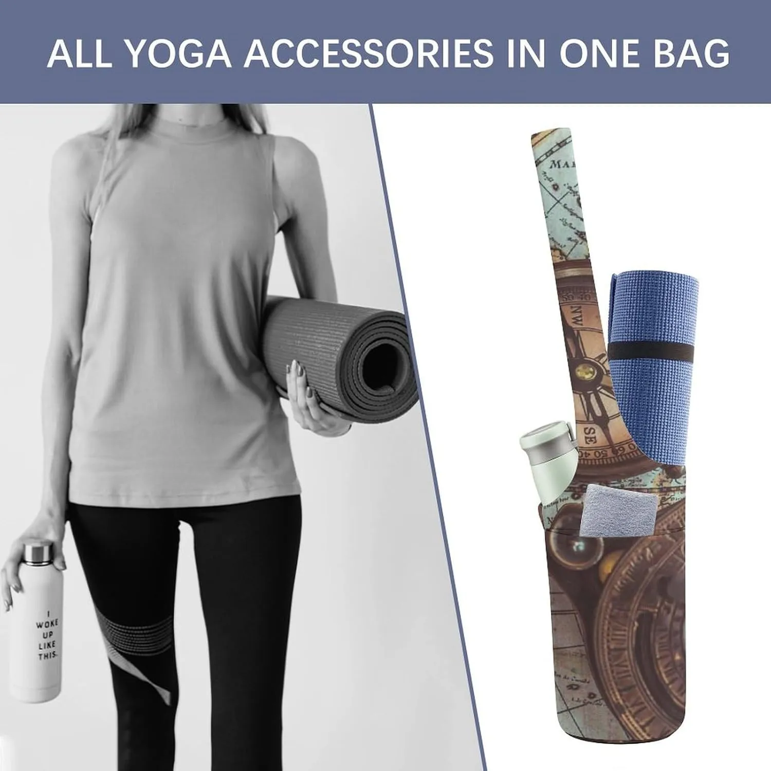 Donnapink Yoga Mat Bag, Canvas Storage Bag with Pocket Shoulder Strap, Fashion Mat Bag