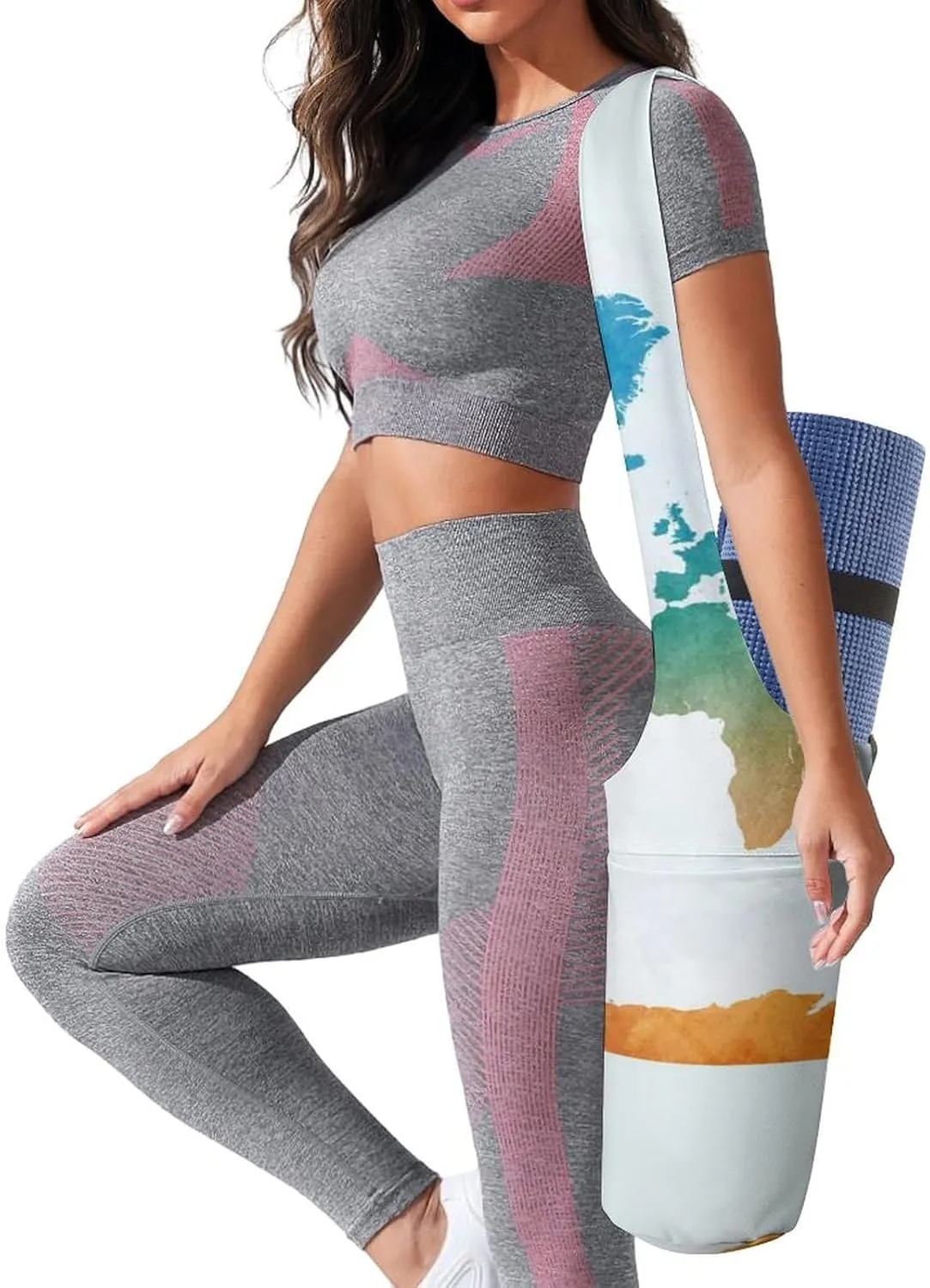 Donnapink Yoga Mat Bag, Canvas Storage Bag with Pocket Shoulder Strap, Fashion Mat Bag