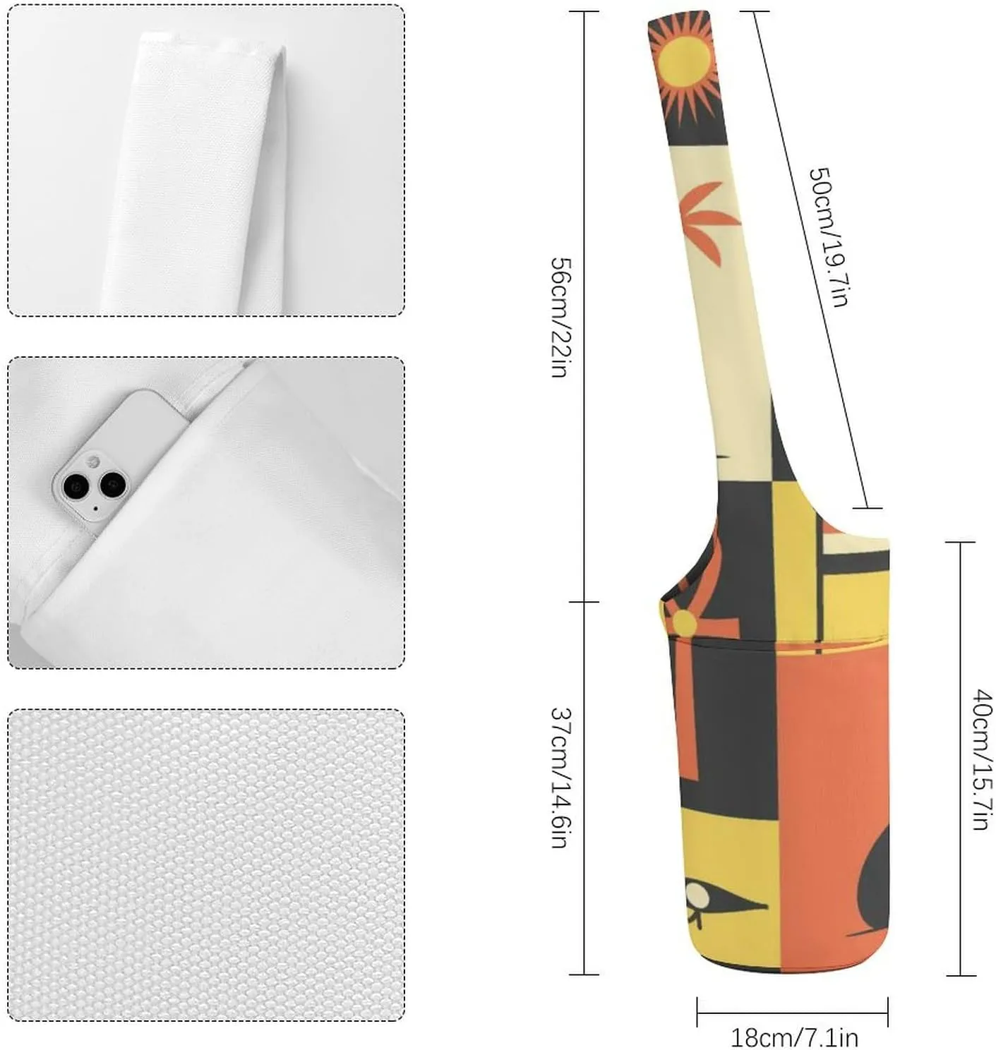 Donnapink Yoga Mat Bag, Canvas Storage Bag with Pocket Shoulder Strap, Fashion Mat Bag