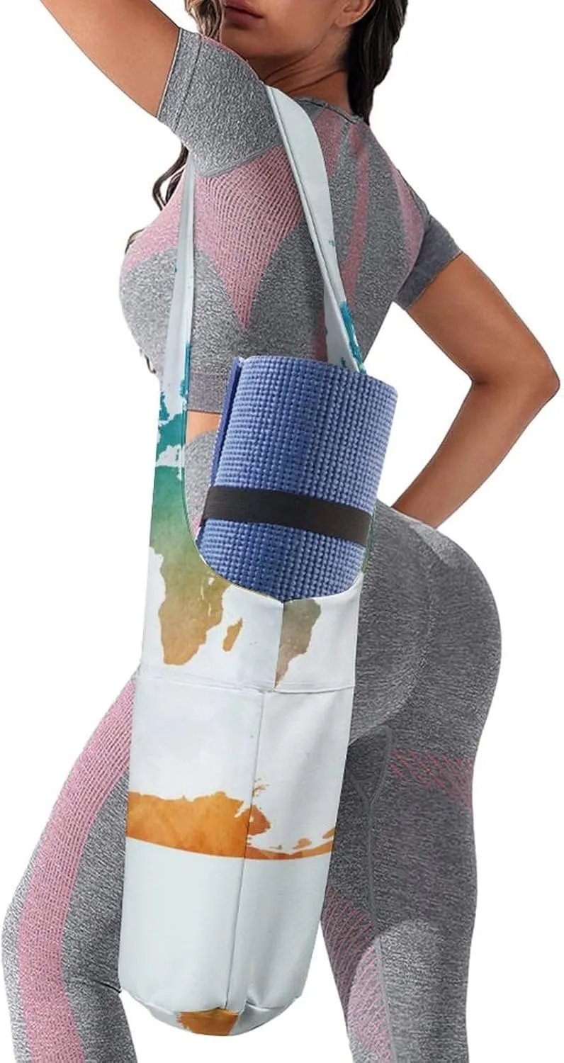 Donnapink Yoga Mat Bag, Canvas Storage Bag with Pocket Shoulder Strap, Fashion Mat Bag