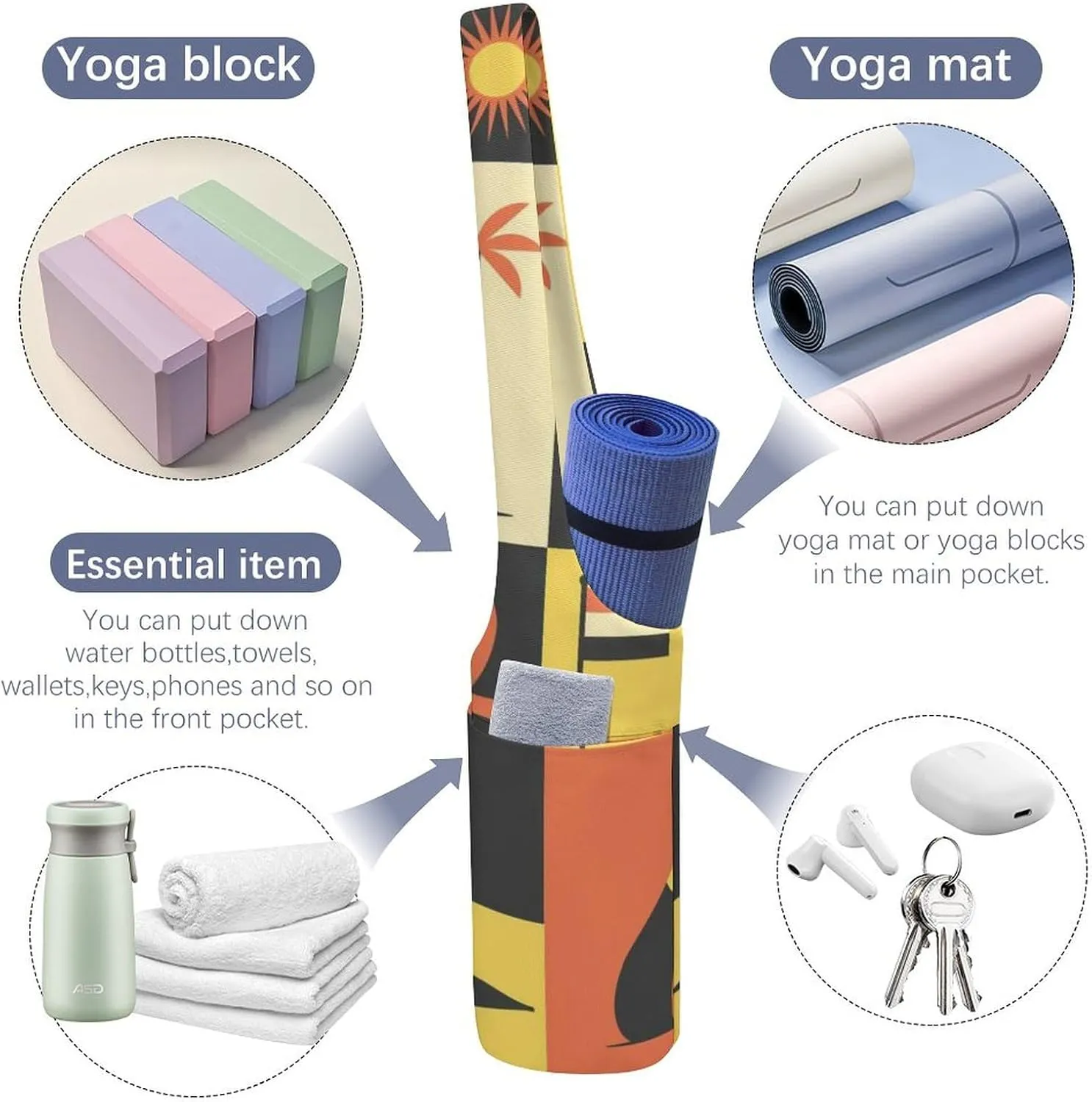 Donnapink Yoga Mat Bag, Canvas Storage Bag with Pocket Shoulder Strap, Fashion Mat Bag