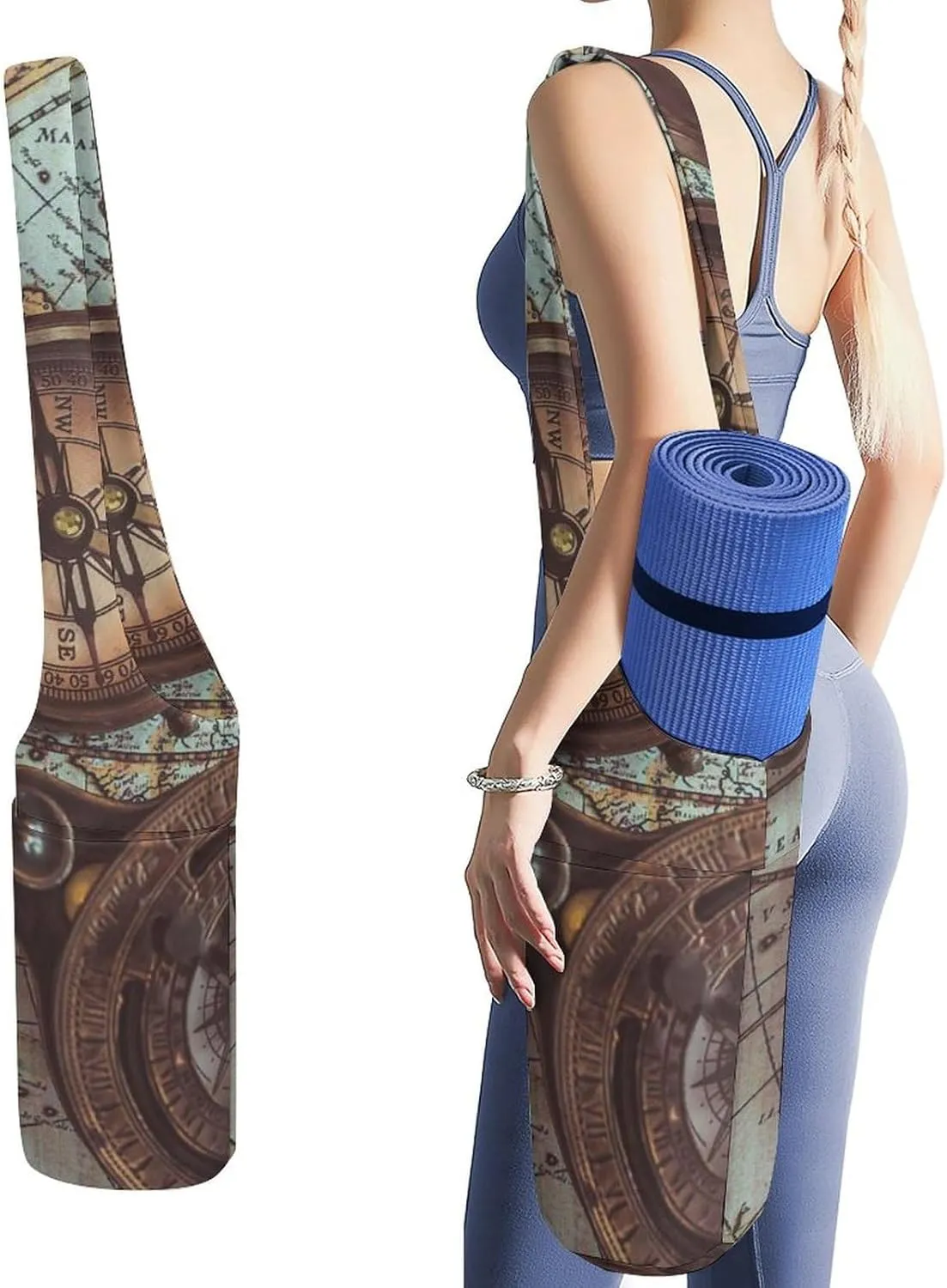 Donnapink Yoga Mat Bag, Canvas Storage Bag with Pocket Shoulder Strap, Fashion Mat Bag