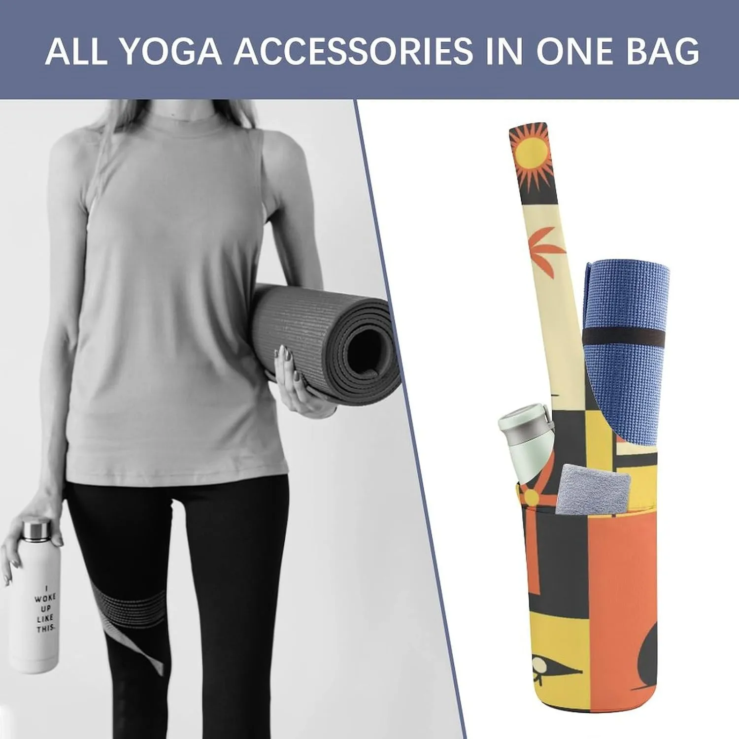 Donnapink Yoga Mat Bag, Canvas Storage Bag with Pocket Shoulder Strap, Fashion Mat Bag