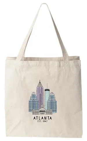 Downtown Atlanta, 100% Cotton Canvas, Natural Tote Bag, Full-Color Tote, Original Design