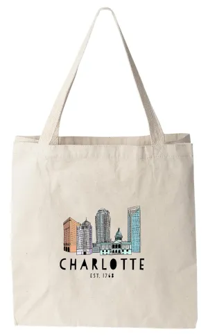Downtown Historic Charlotte, NC, 100% Cotton Canvas, Natural Tote Bag, Full-Color Tote, Funny Design