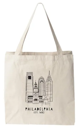 Downtown Philadelphia, PA, Natural Canvas Bag, Screenprinted Tote, Cotton Flour Sack, Original Tote Bag