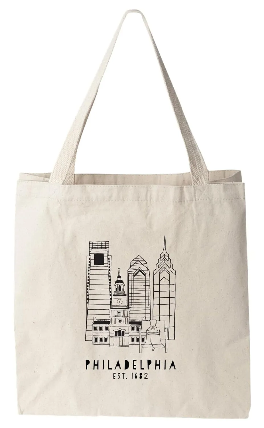 Downtown Philadelphia, PA, Natural Canvas Bag, Screenprinted Tote, Cotton Flour Sack, Original Tote Bag