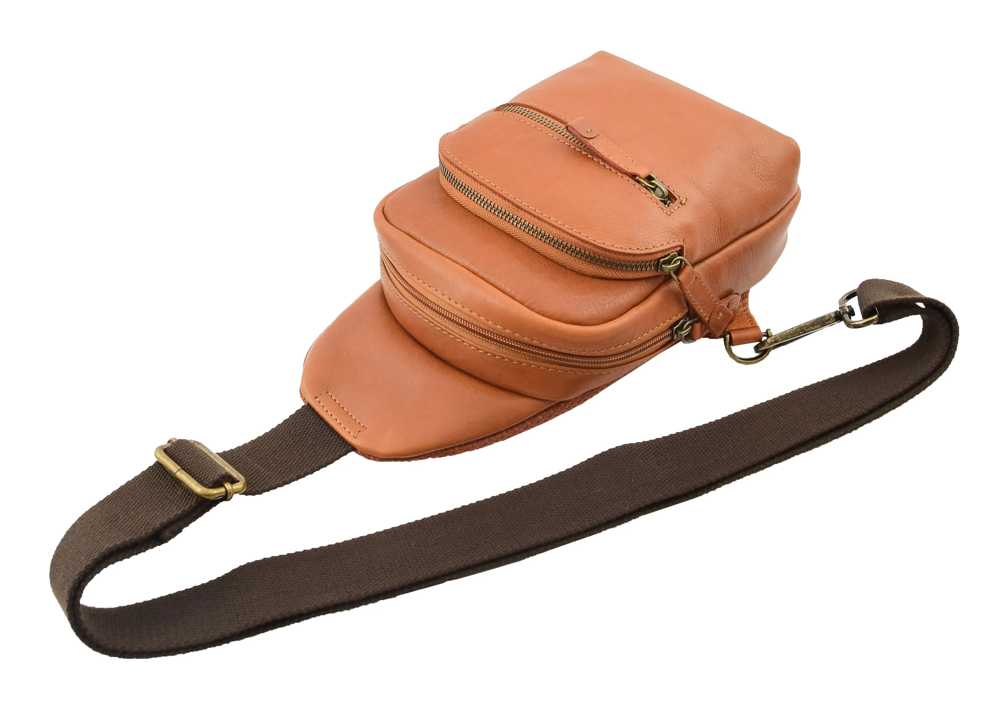 DR295 Real Leather Cross Body Chest Bag Tan