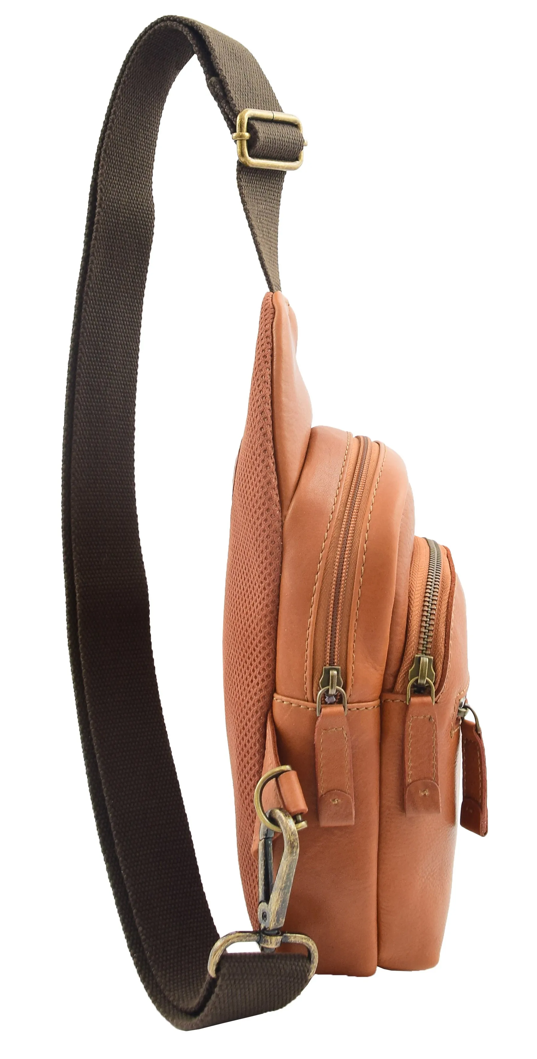 DR295 Real Leather Cross Body Chest Bag Tan