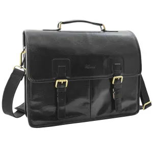 DR296 Men's Leather Briefcase Cross Body Bag Black