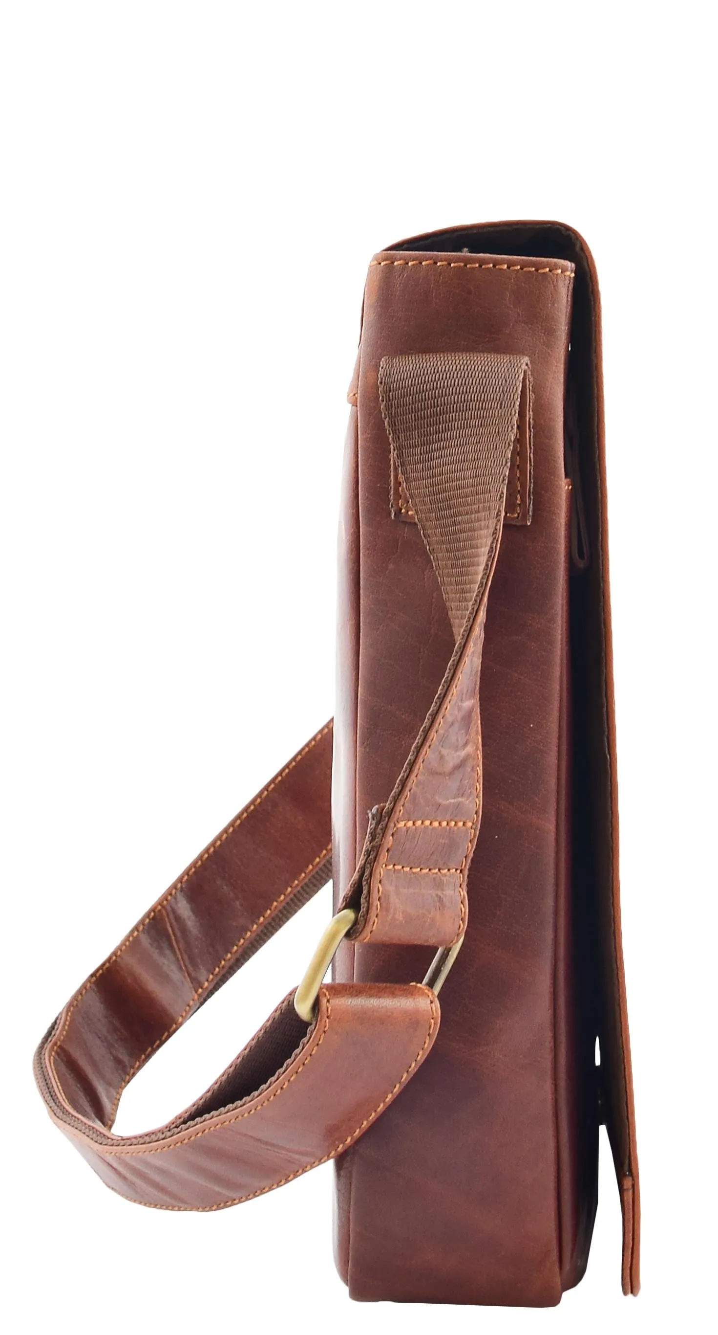 DR320 Men's Leather Cross Body Flight Messenger Bag Brown