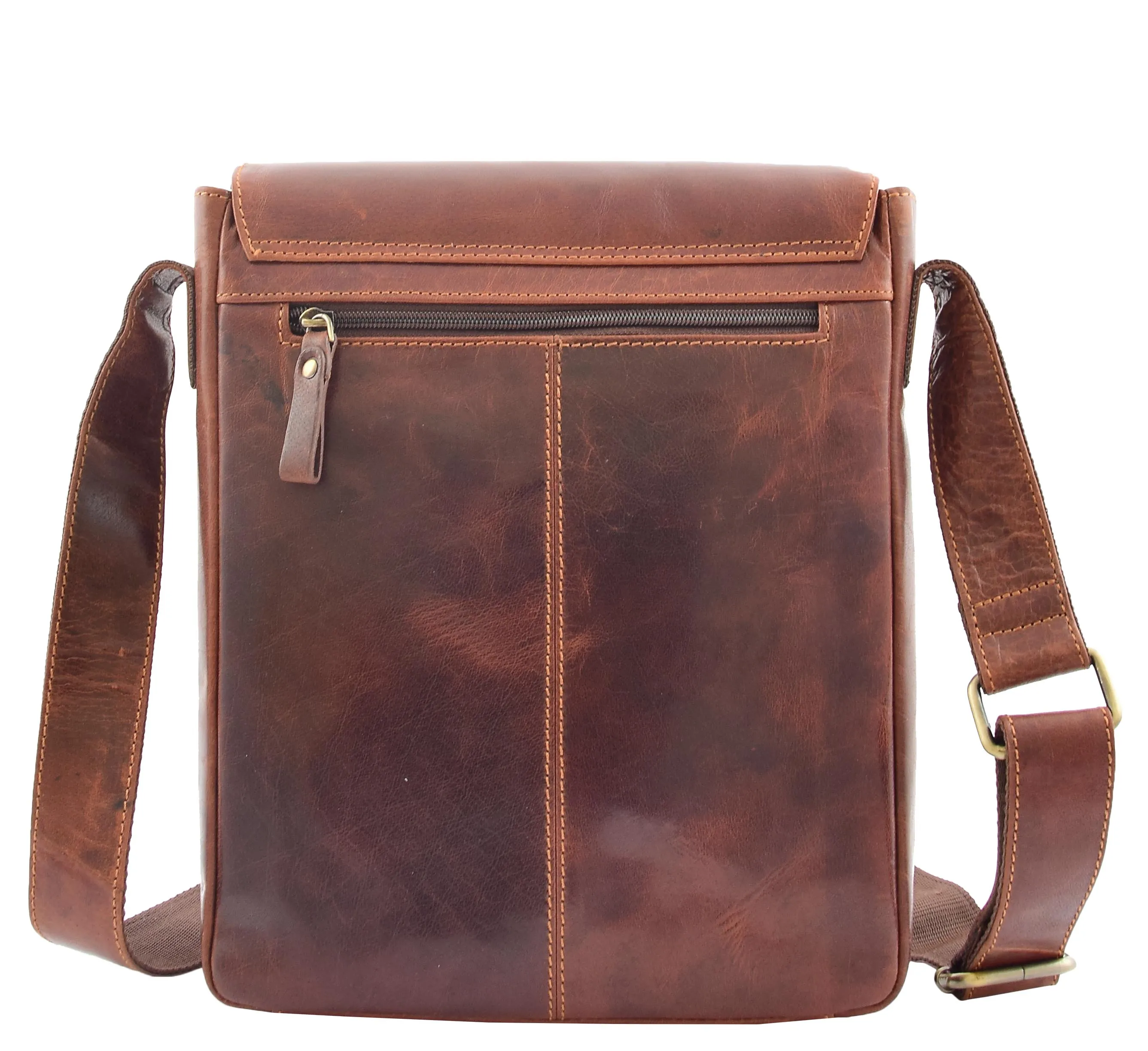 DR320 Men's Leather Cross Body Flight Messenger Bag Brown