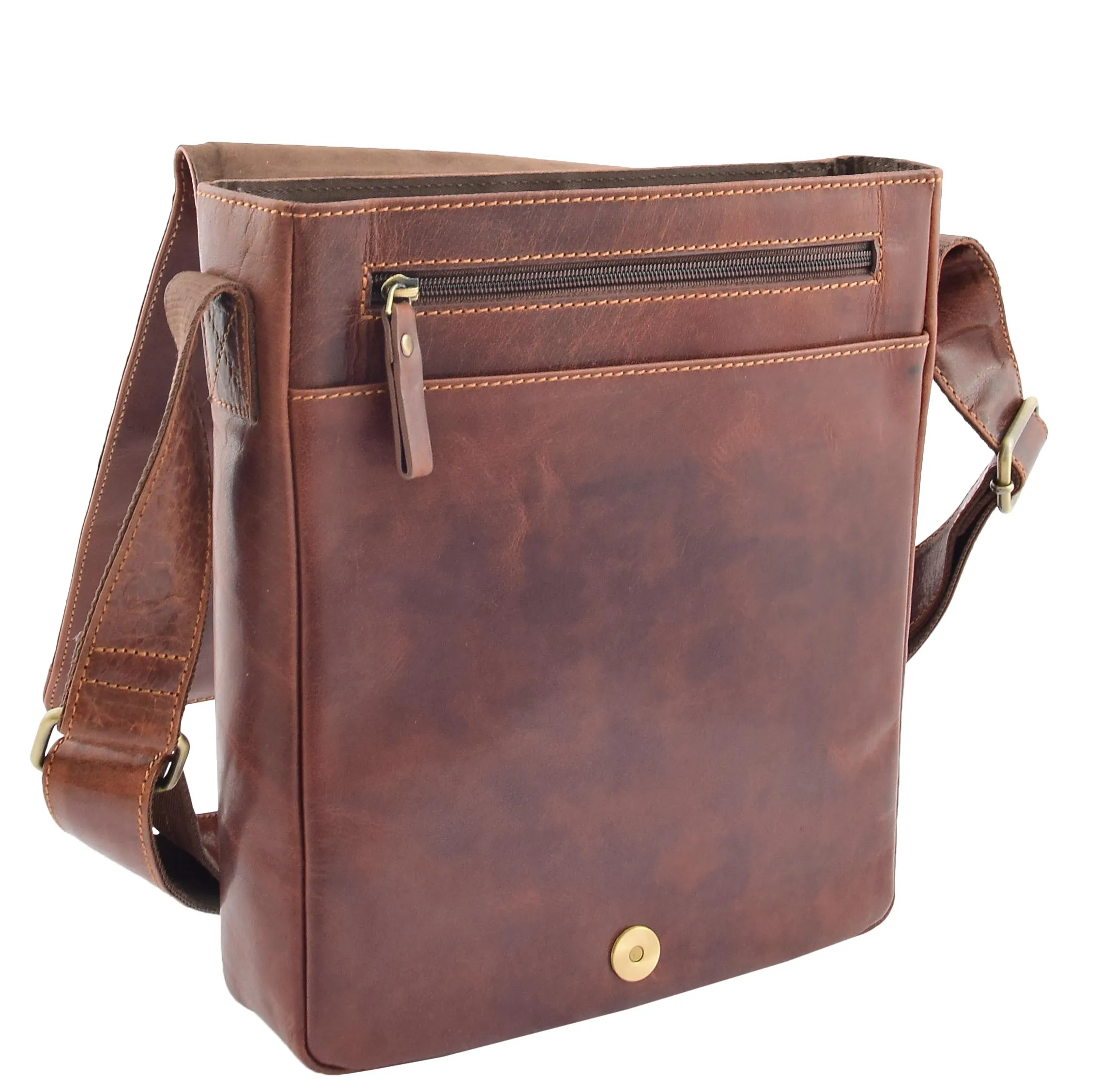DR320 Men's Leather Cross Body Flight Messenger Bag Brown