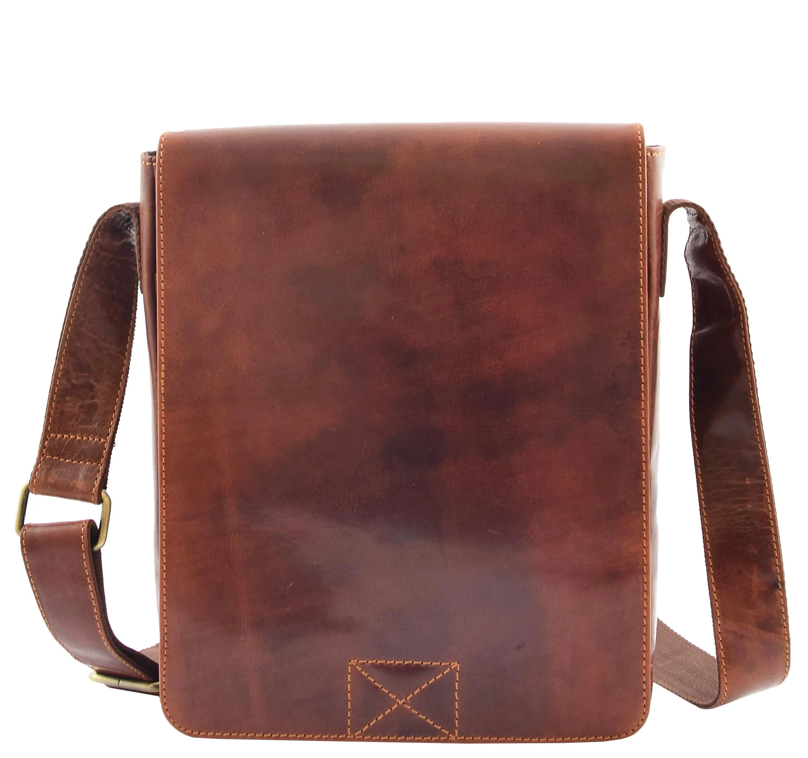 DR320 Men's Leather Cross Body Flight Messenger Bag Brown