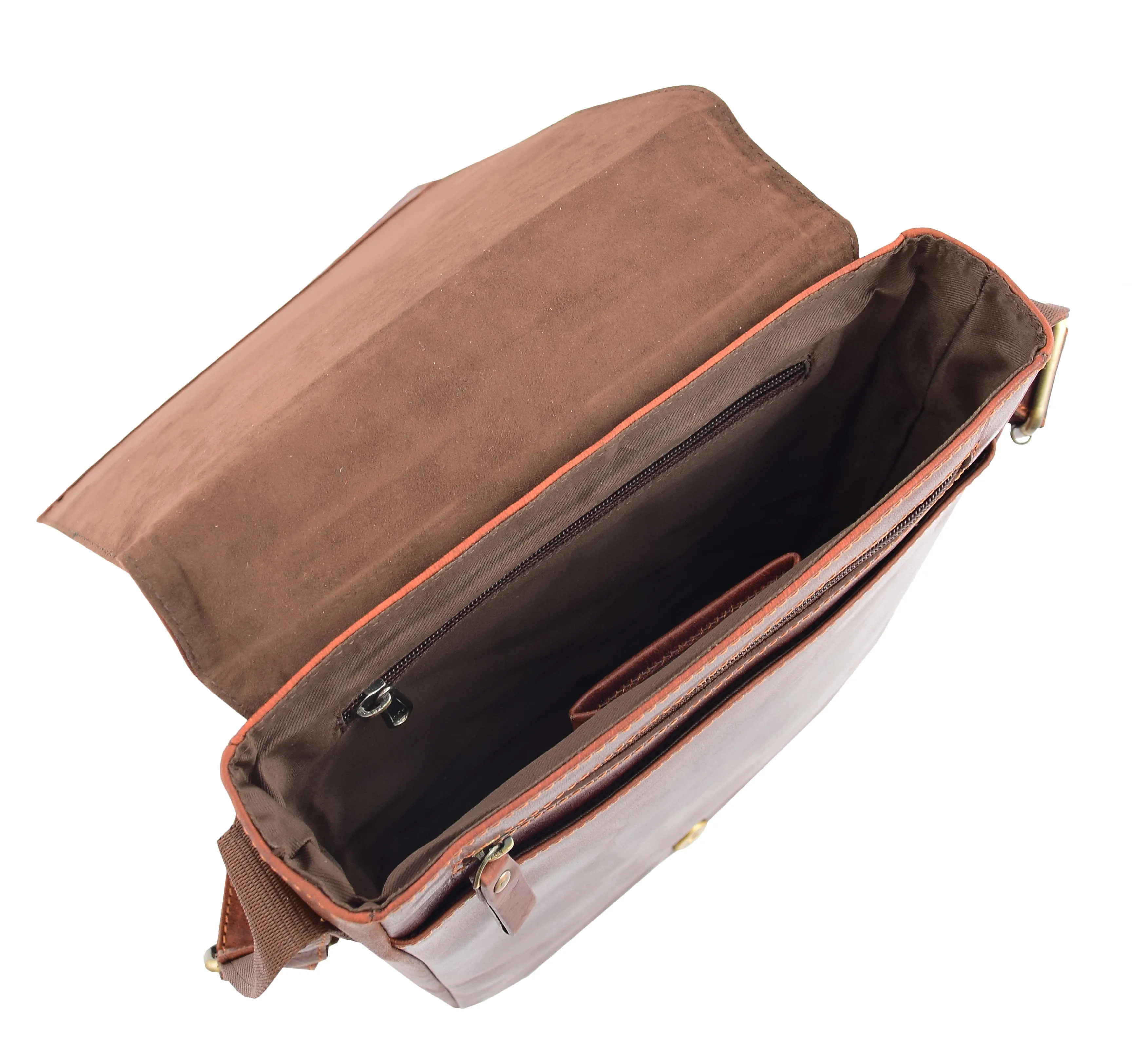 DR320 Men's Leather Cross Body Flight Messenger Bag Brown