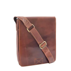 DR320 Men's Leather Cross Body Flight Messenger Bag Brown