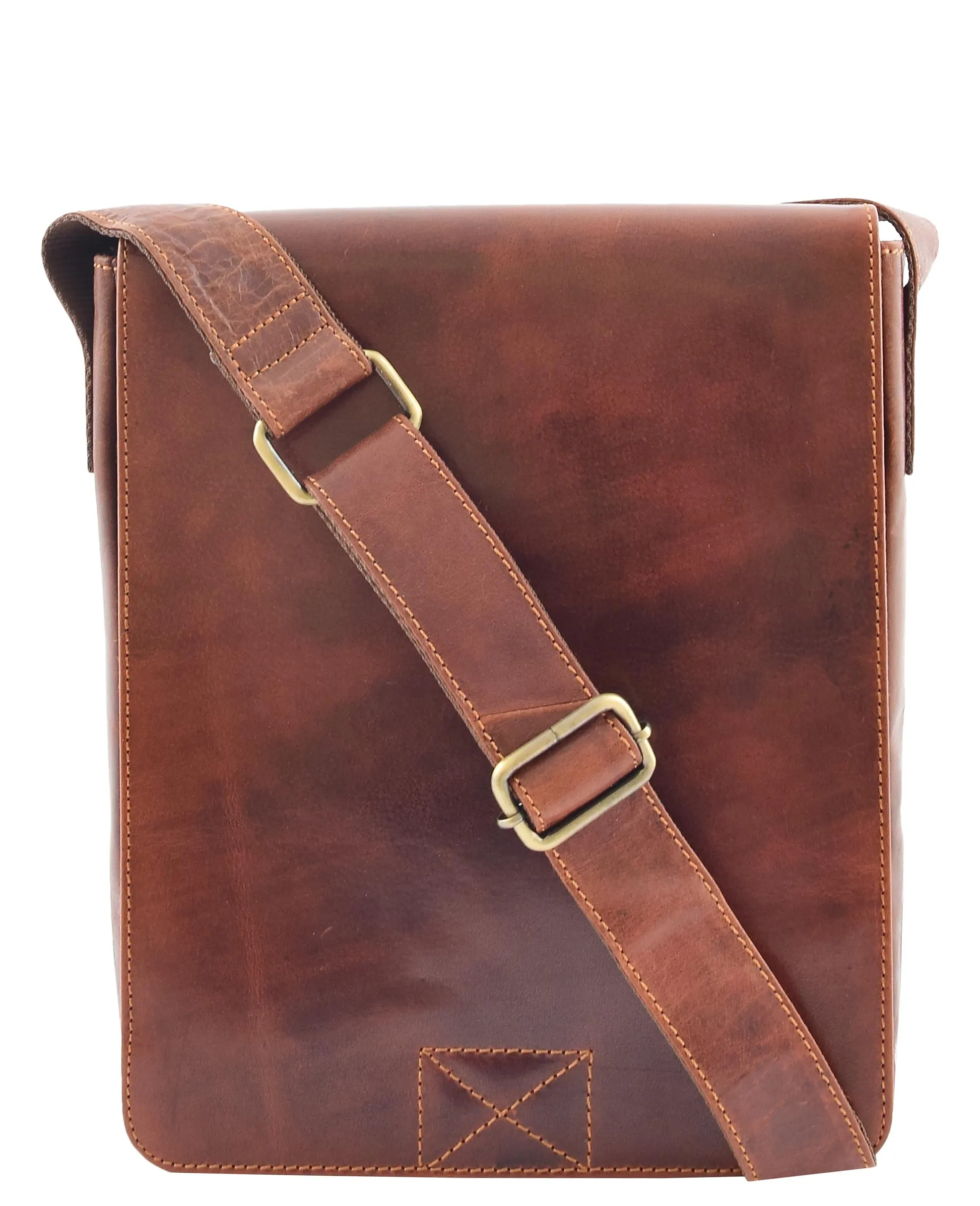 DR320 Men's Leather Cross Body Flight Messenger Bag Brown
