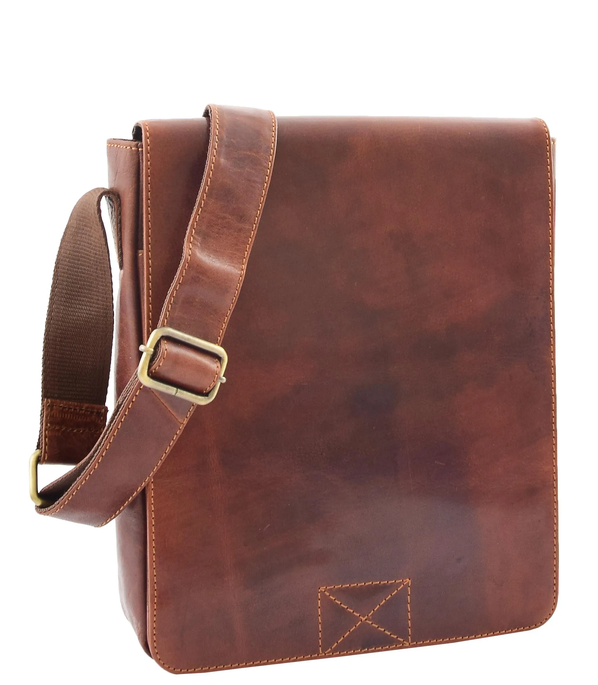 DR320 Men's Leather Cross Body Flight Messenger Bag Brown