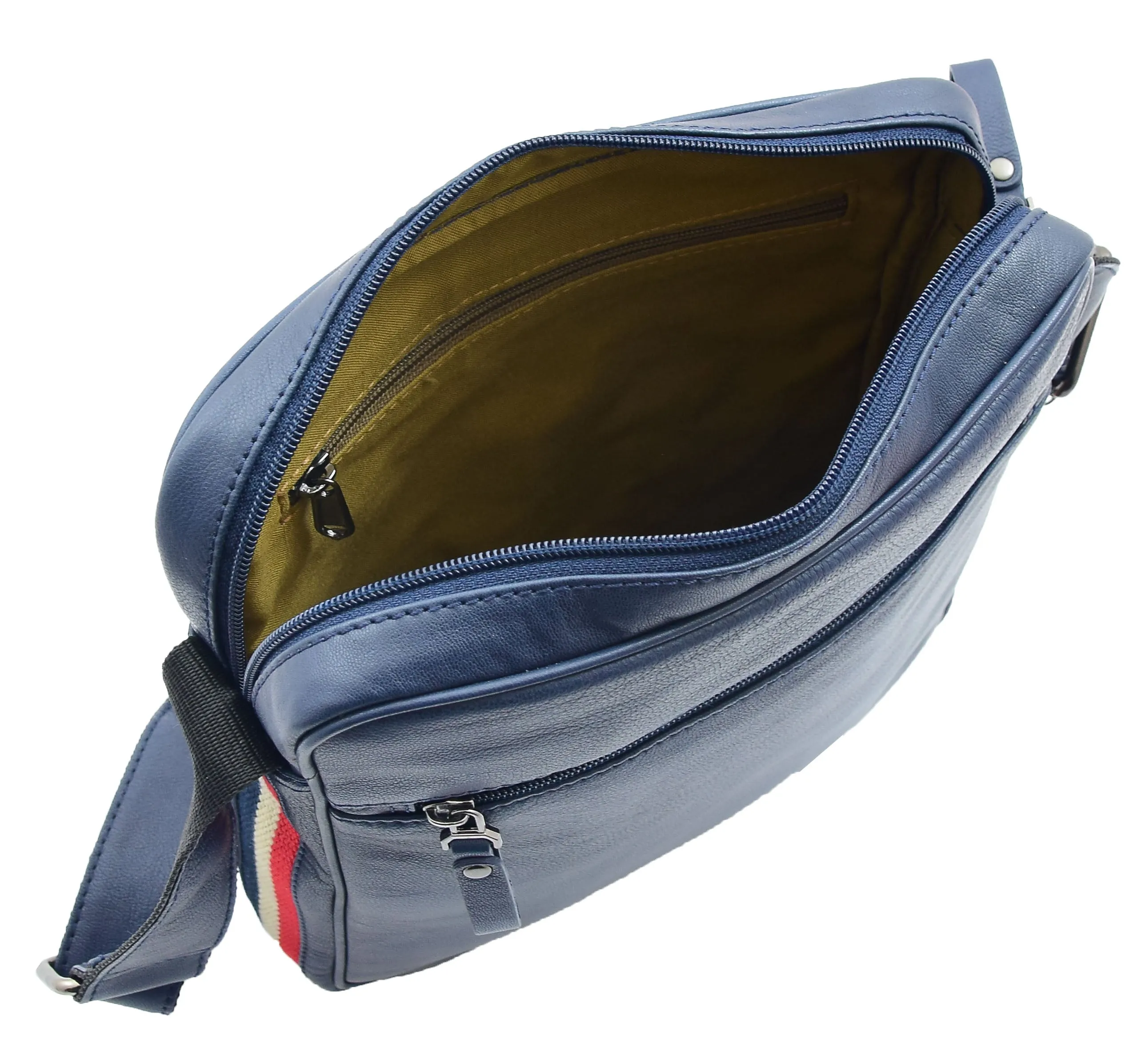 DR337 Men's Leather Cross Body Travel Flight Bag Navy