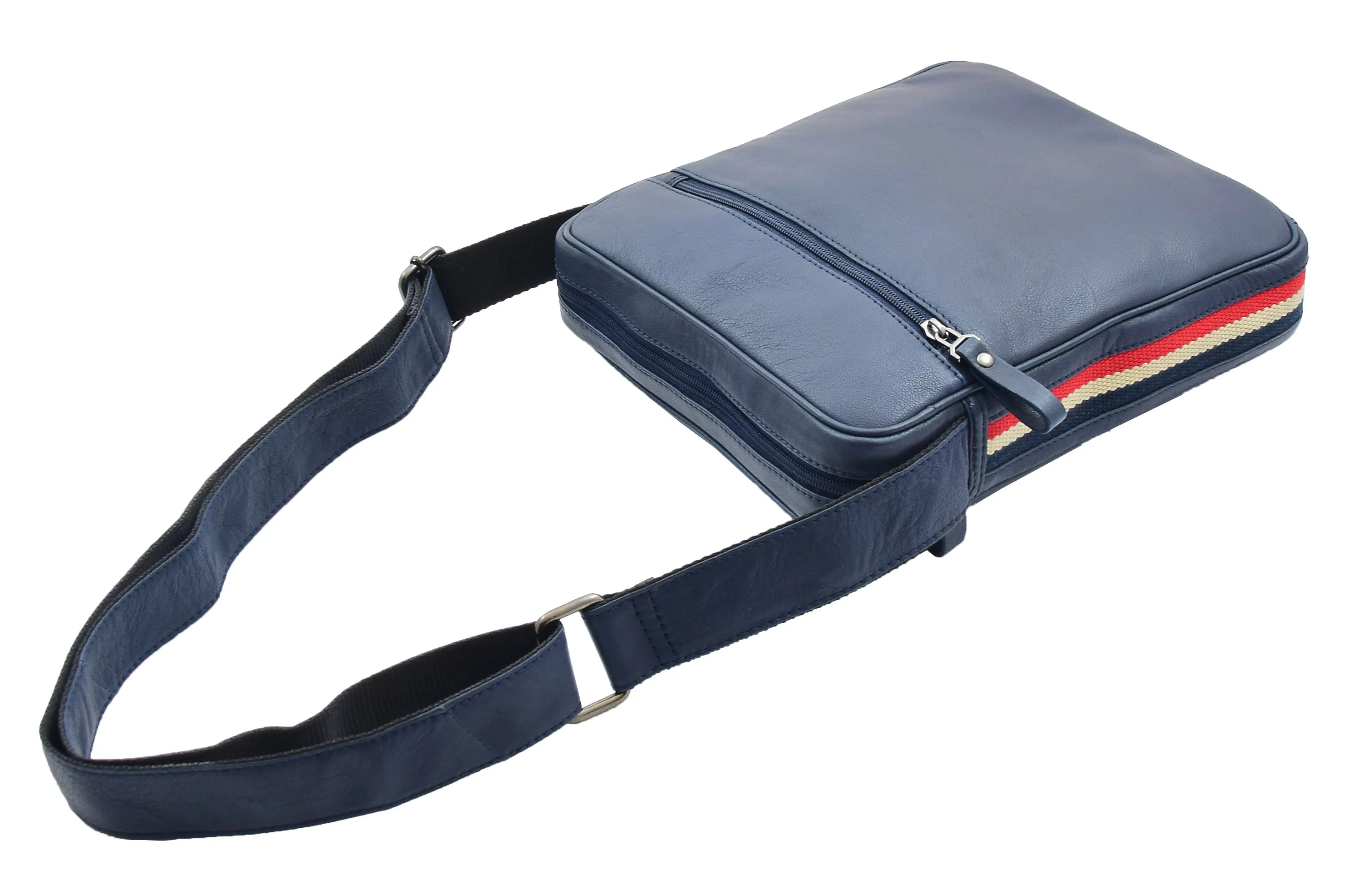DR337 Men's Leather Cross Body Travel Flight Bag Navy