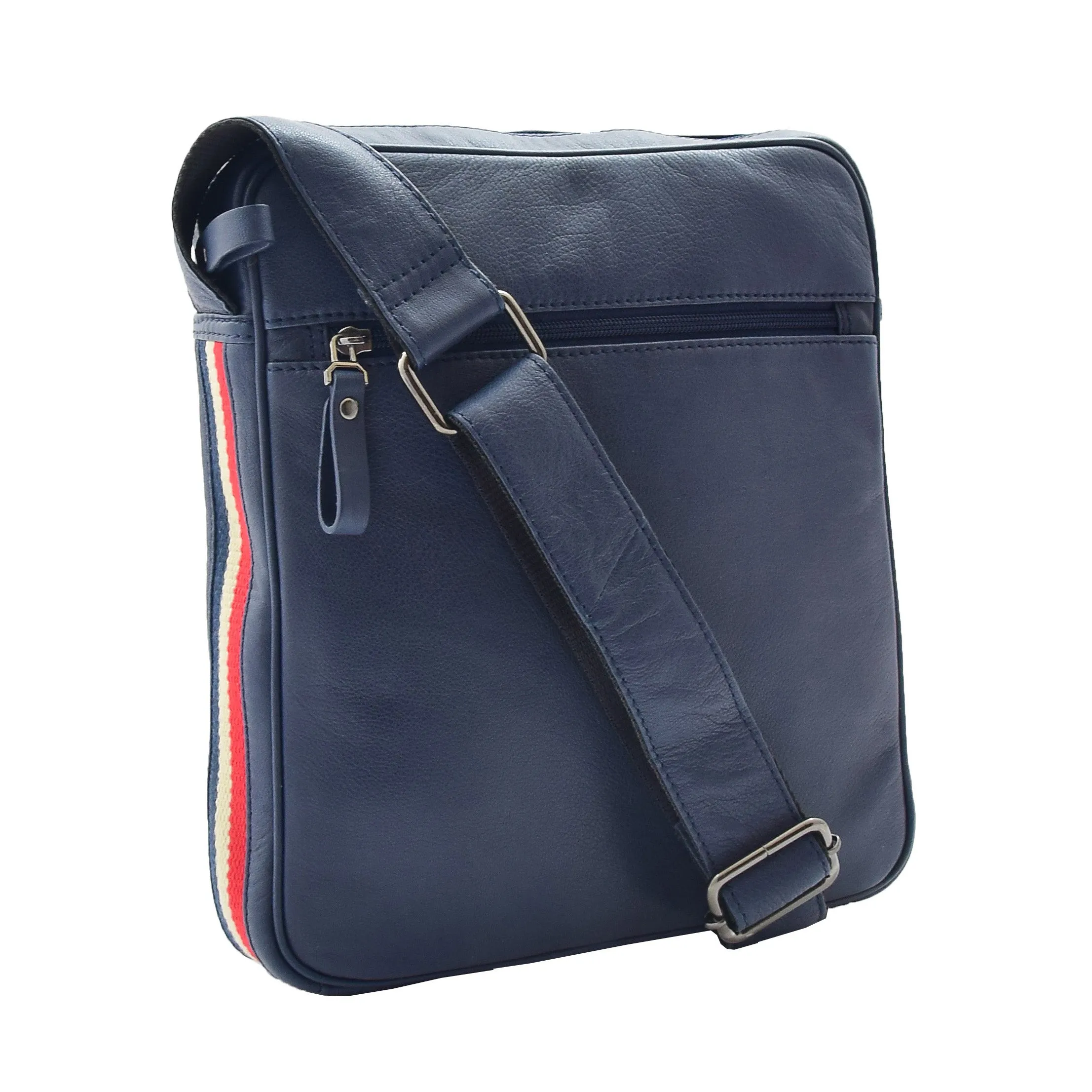 DR337 Men's Leather Cross Body Travel Flight Bag Navy