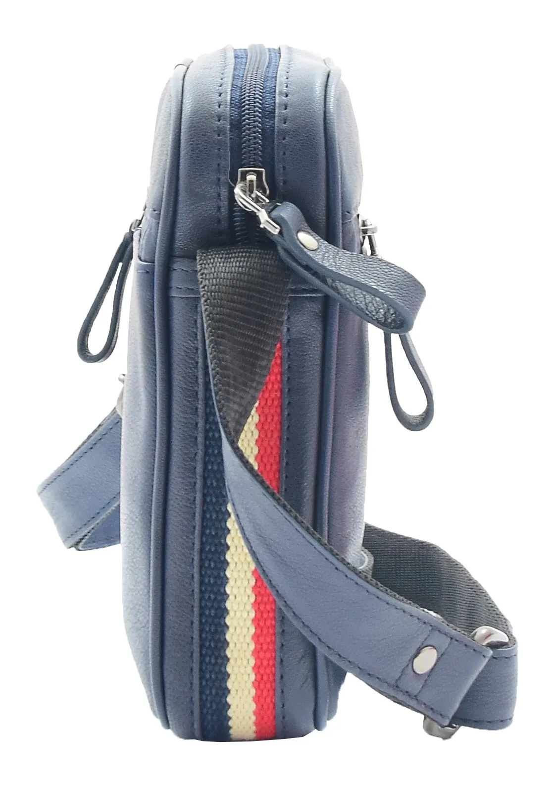 DR338 Men's Leather Cross Body Small Flight Bag Navy