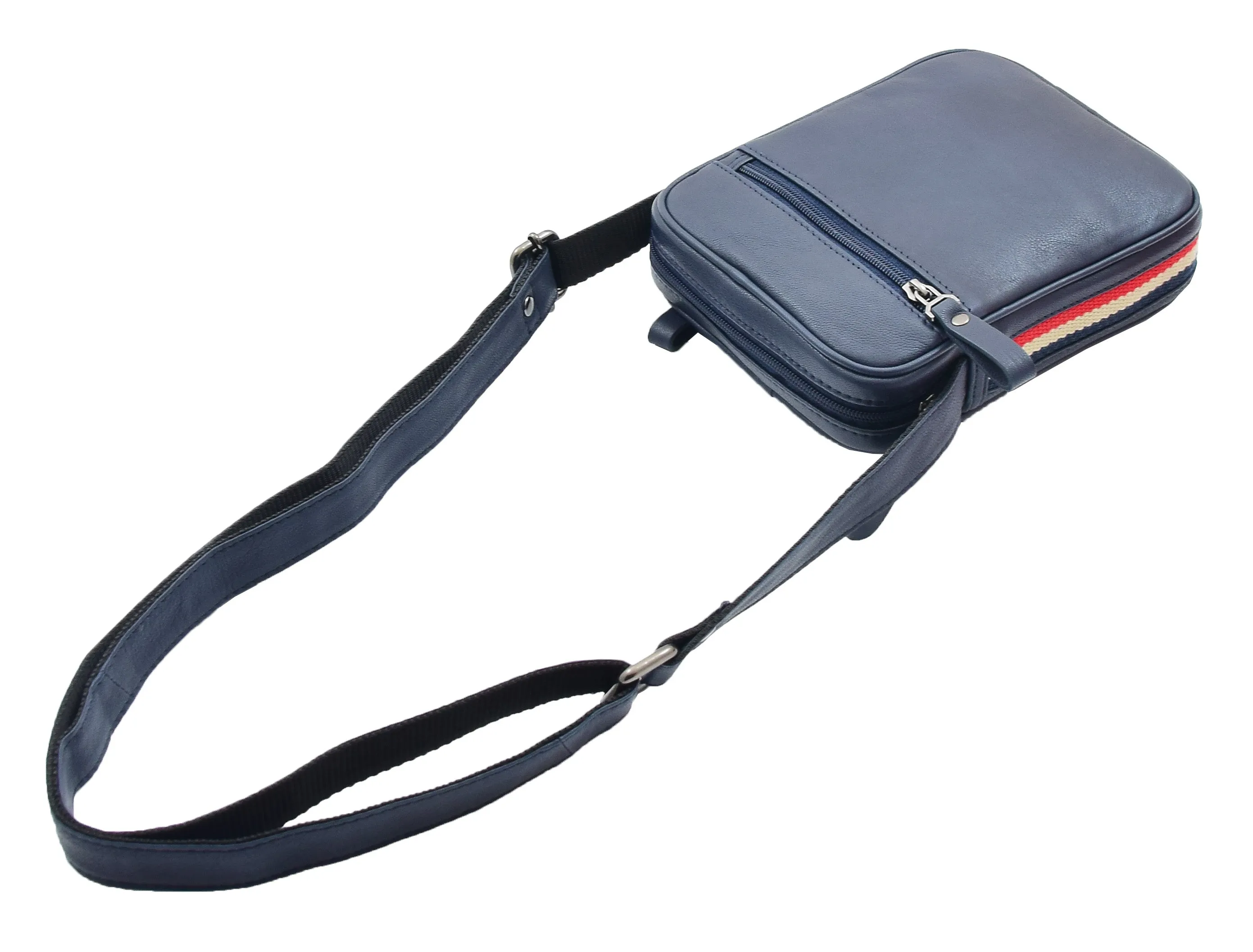DR338 Men's Leather Cross Body Small Flight Bag Navy