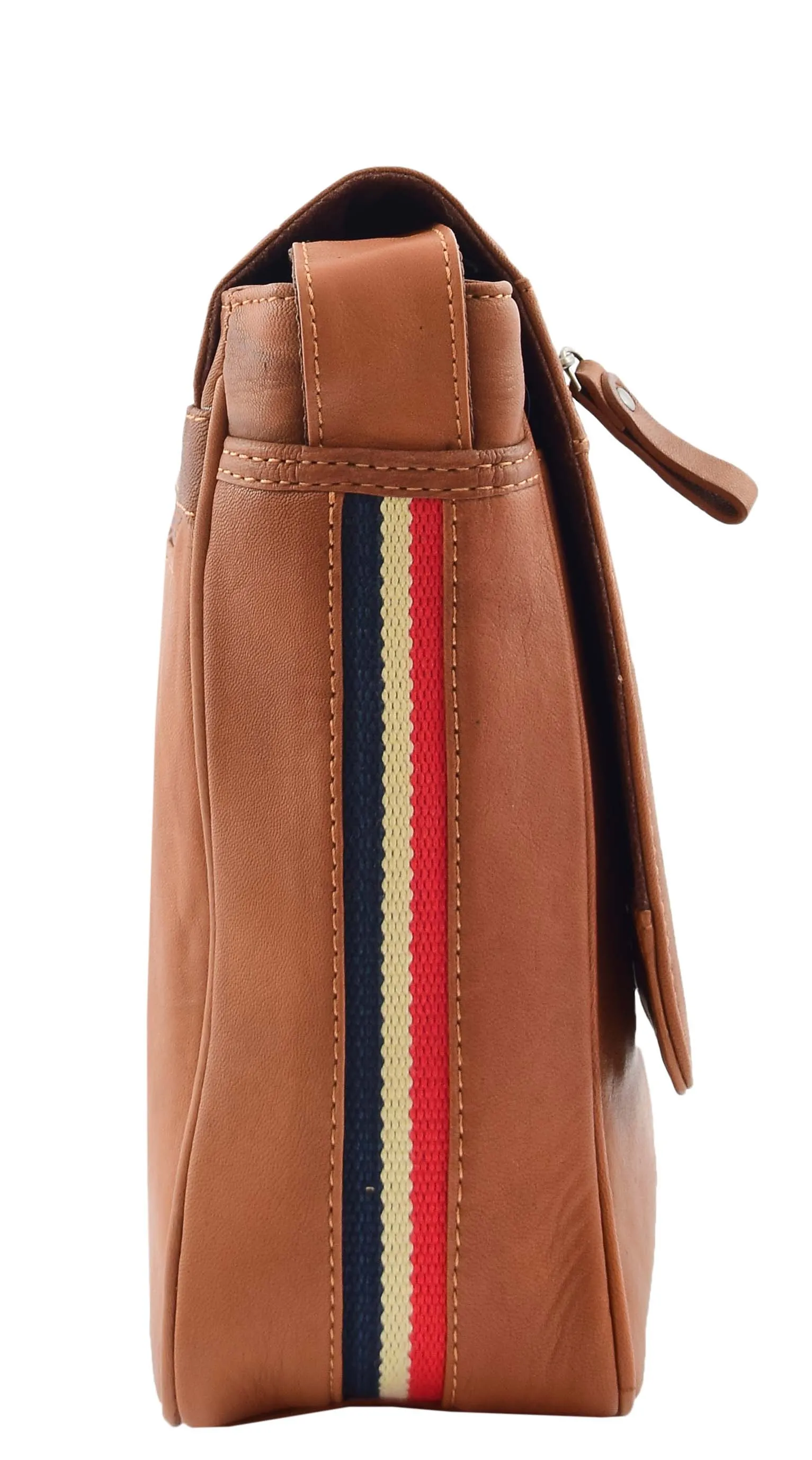 DR339 Men's Leather Flap Over Messenger Bag Tan