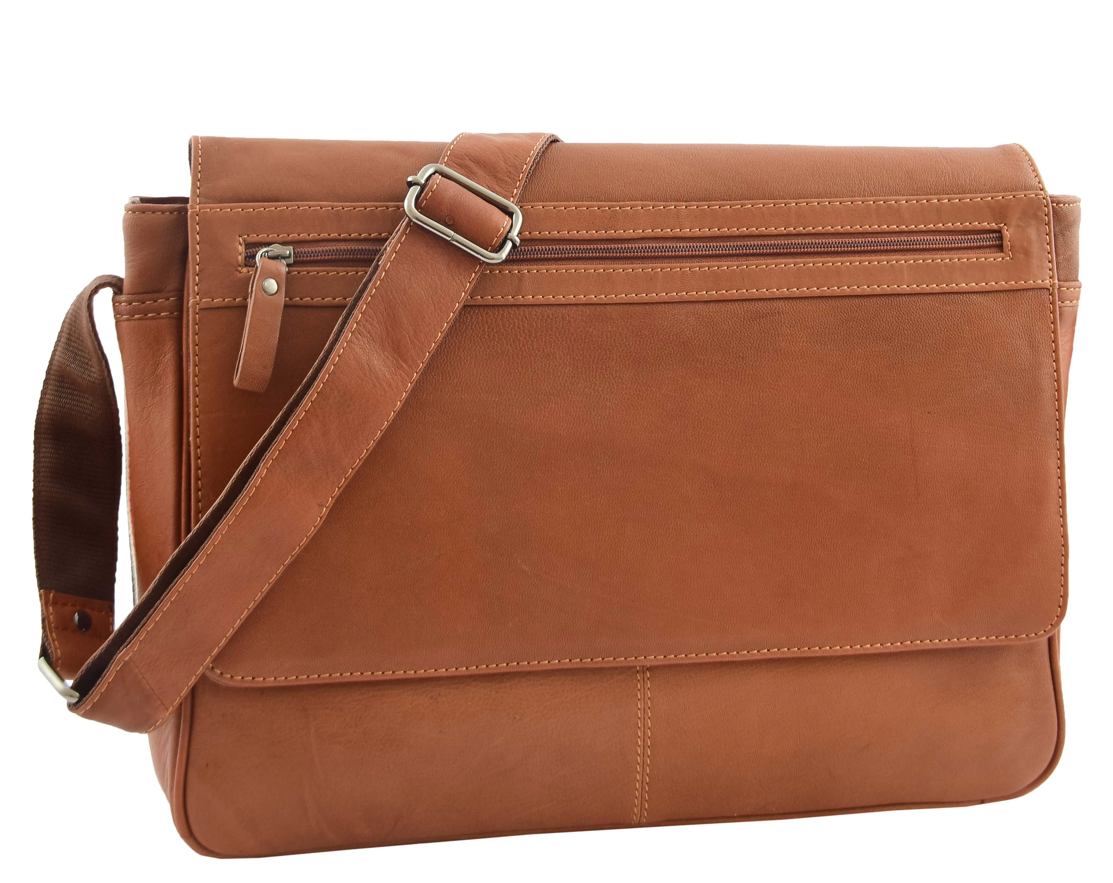 DR339 Men's Leather Flap Over Messenger Bag Tan