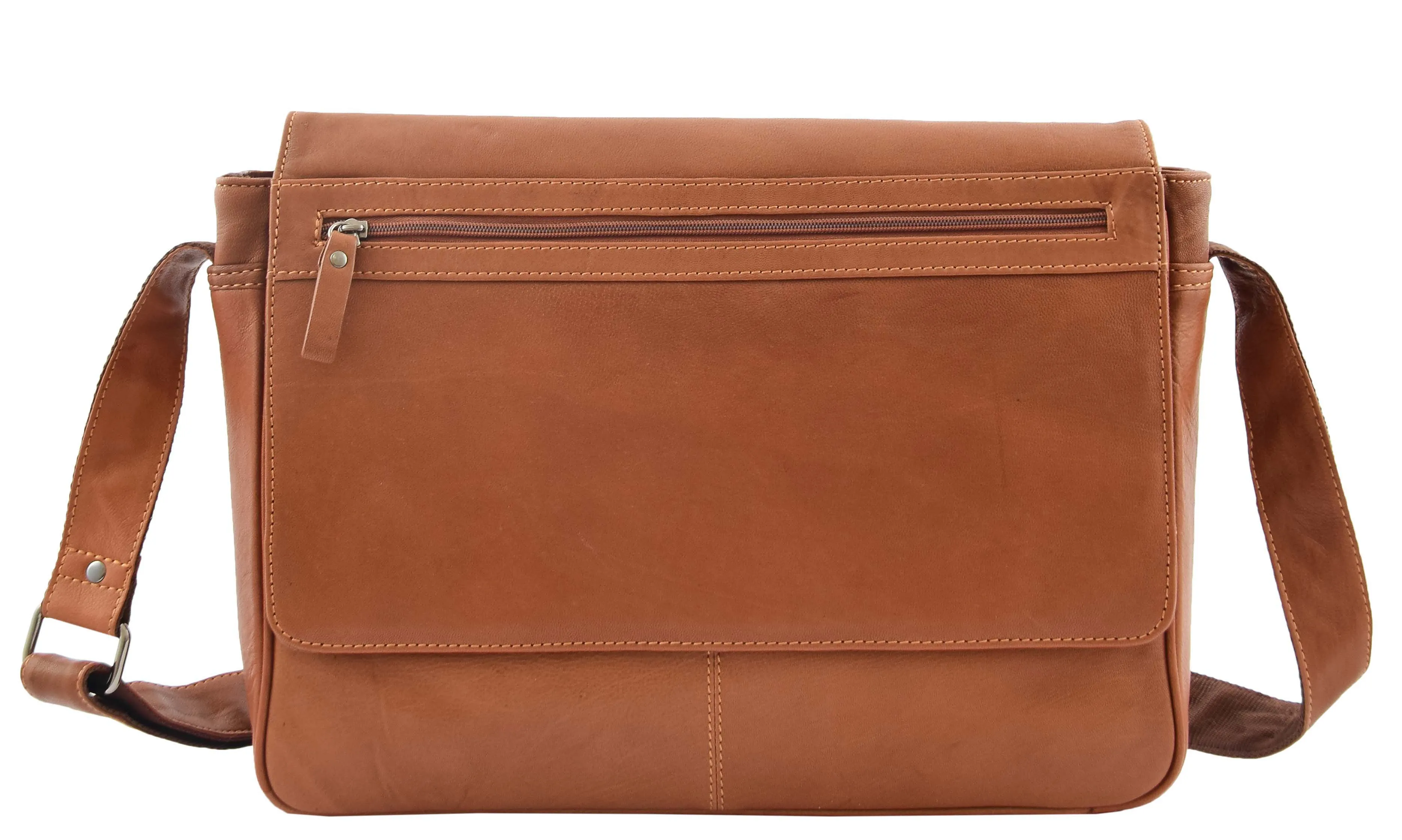 DR339 Men's Leather Flap Over Messenger Bag Tan