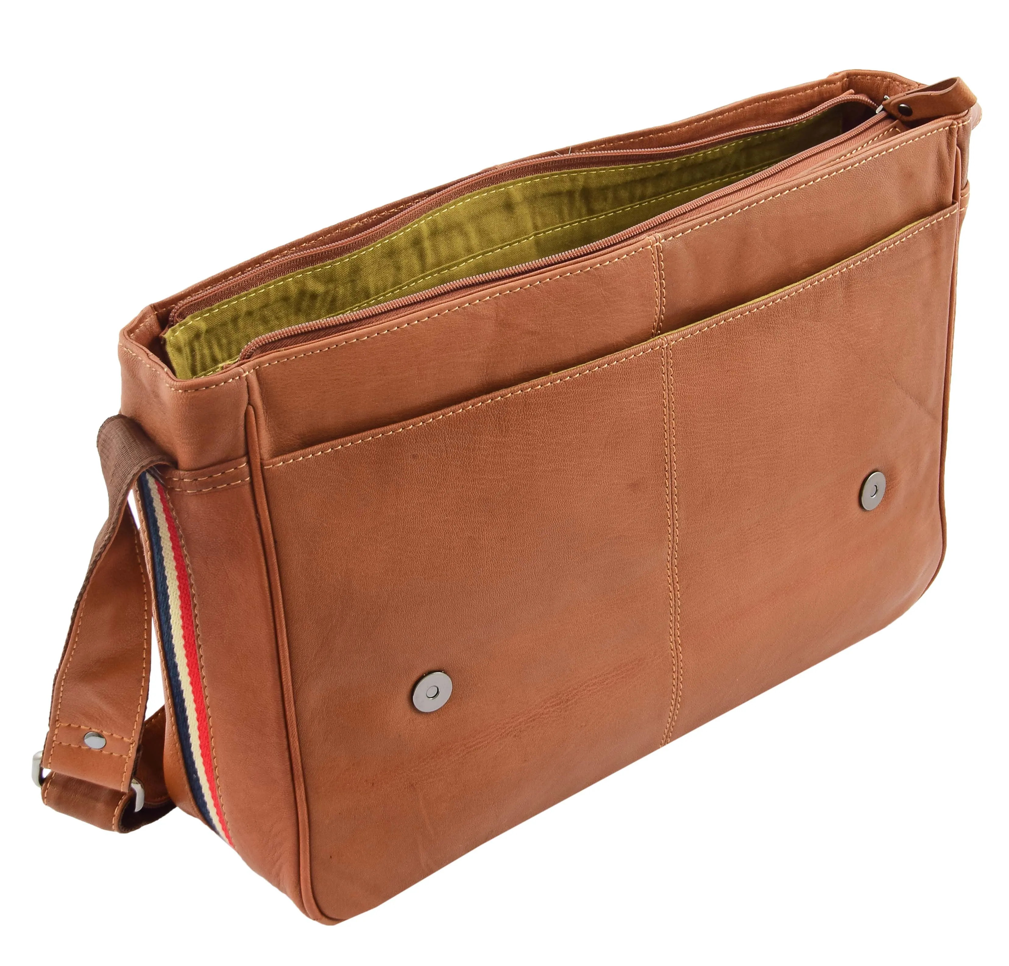 DR339 Men's Leather Flap Over Messenger Bag Tan