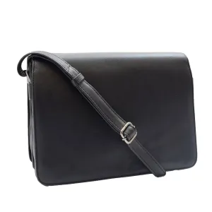 DR352 Women's Leather Cross Body Bag Flap Over Messenger Office Organiser Black