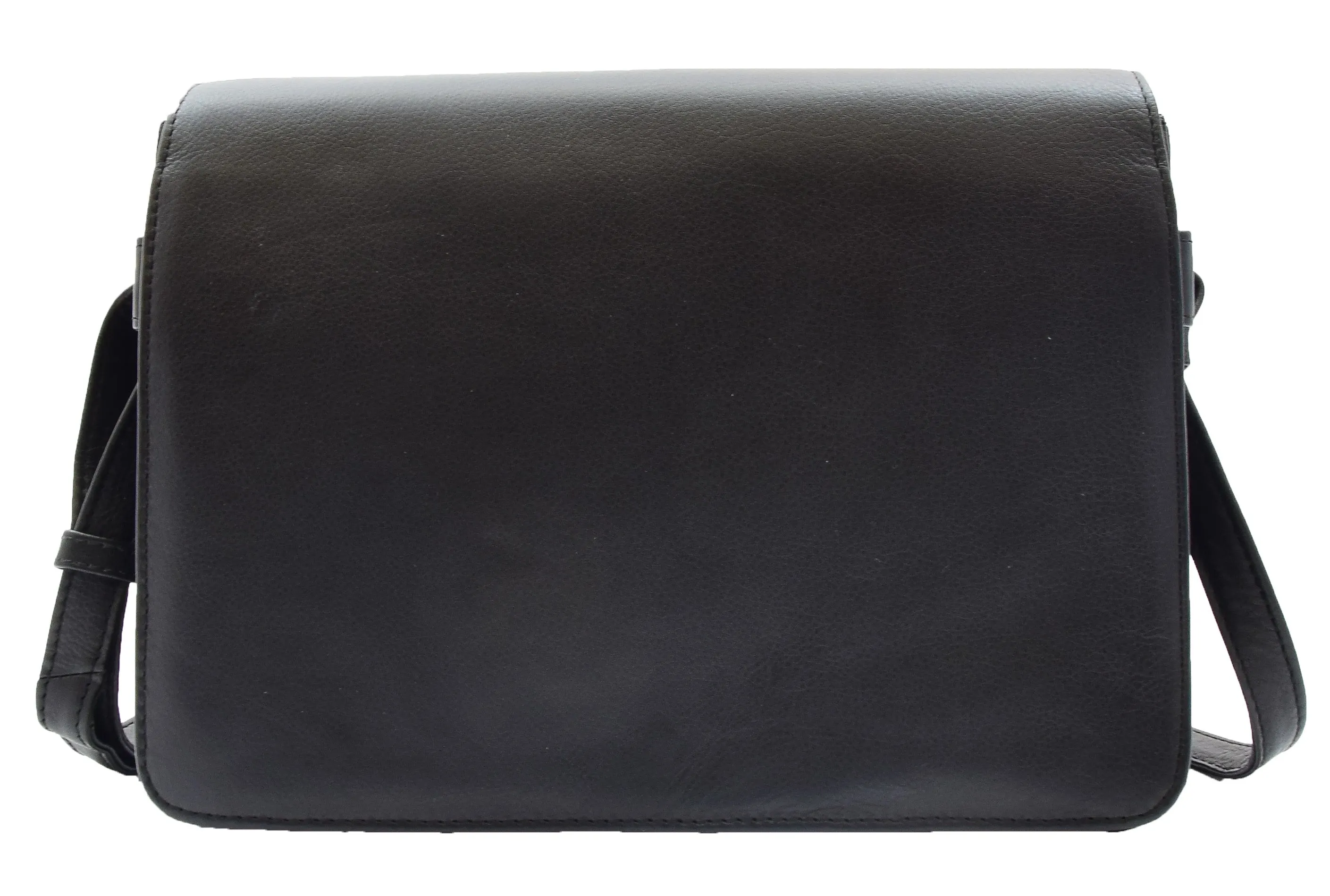 DR352 Women's Leather Cross Body Bag Flap Over Messenger Office Organiser Black