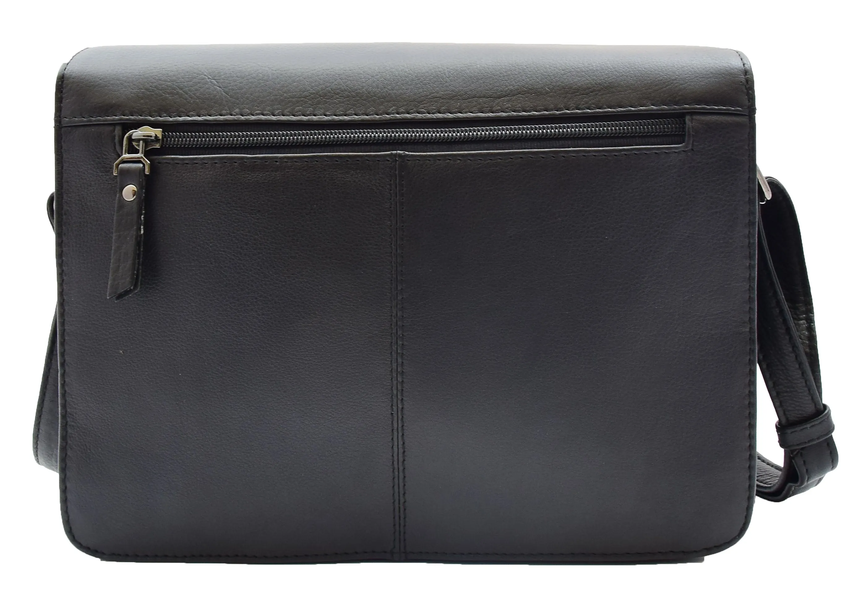 DR352 Women's Leather Cross Body Bag Flap Over Messenger Office Organiser Black