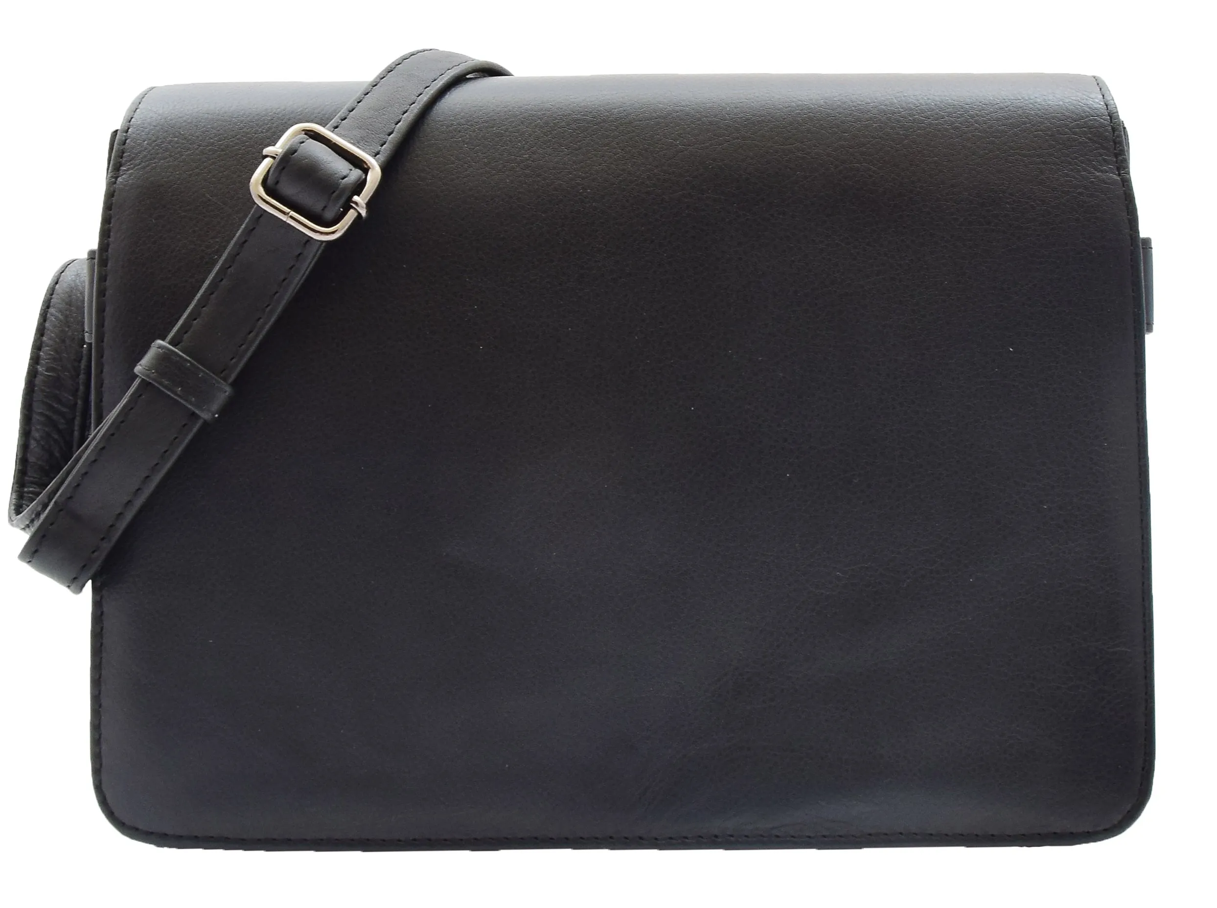 DR352 Women's Leather Cross Body Bag Flap Over Messenger Office Organiser Black